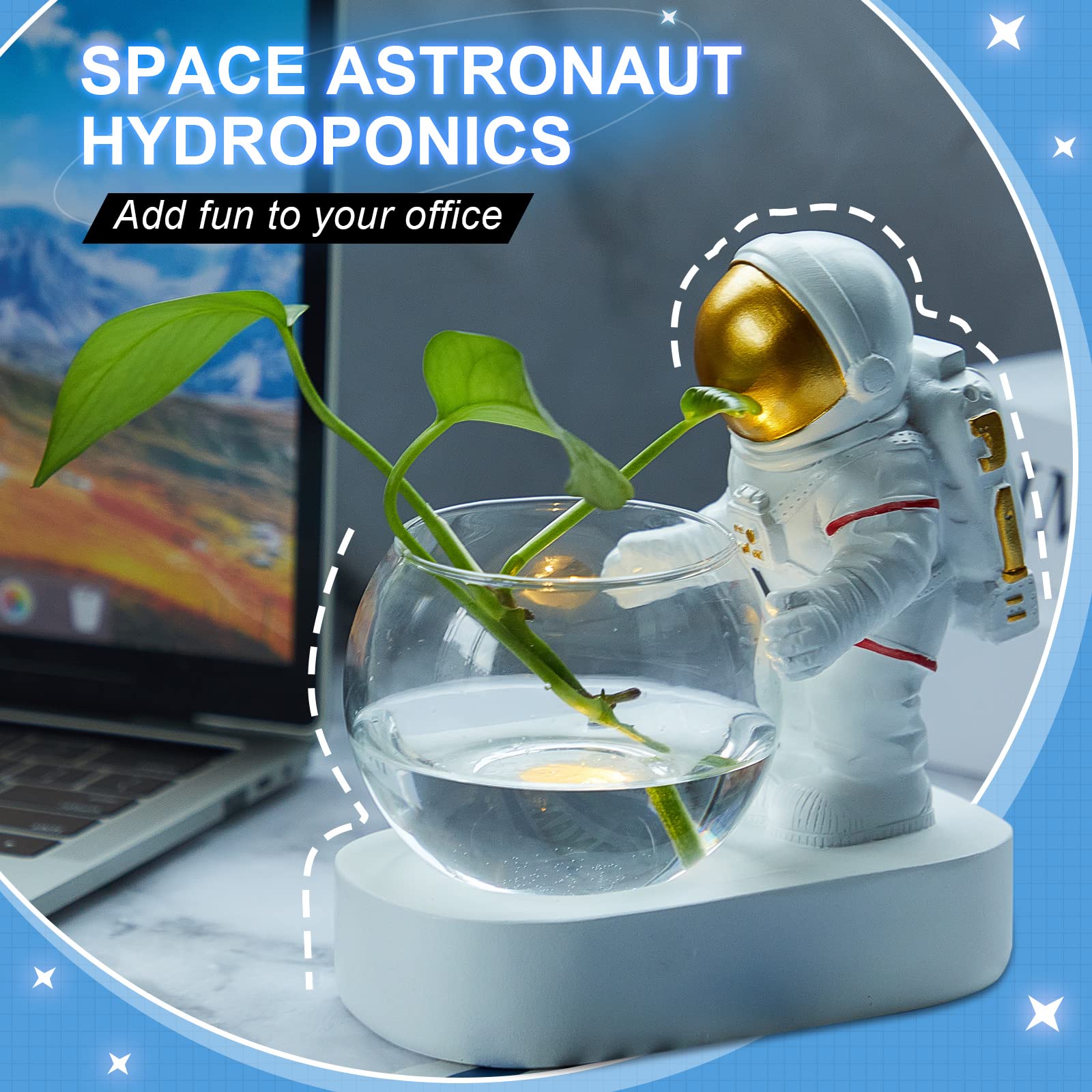 Macetero astronauta de 1 pieza con diseño de astronauta, florero de cristal, hidroponía, divertidas, macetas modernas para suculentas, macetas LED, soporte para bolígrafo para interiores, 5