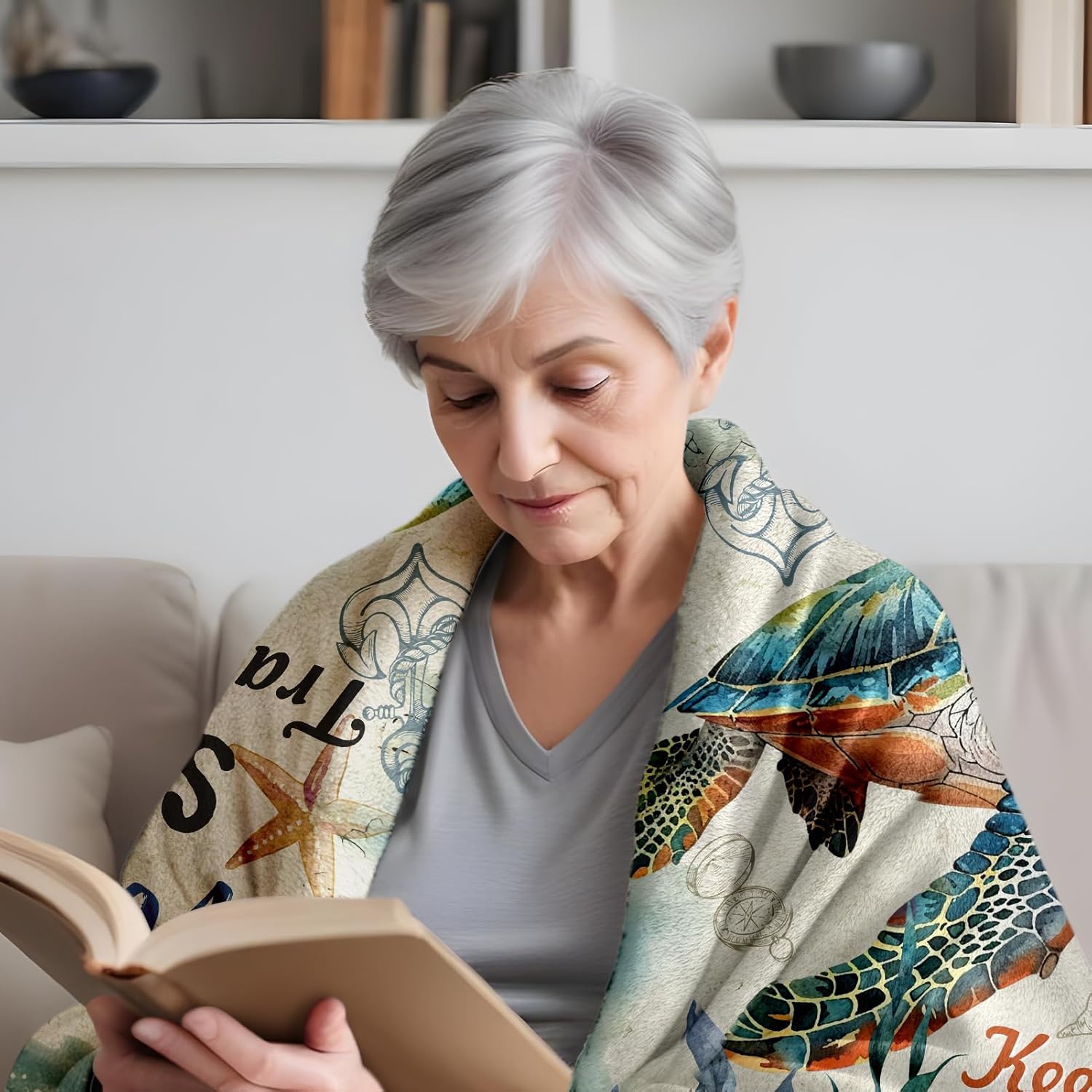 Positive Sea Turtle Gifts for Women Men, Flannel Soft Blanket Decor, Sea Turtle Gifts for Turtles Lovers, Inspirational Healing Gift for Friend Meditator Graduate - 50x60 inches - Image 9