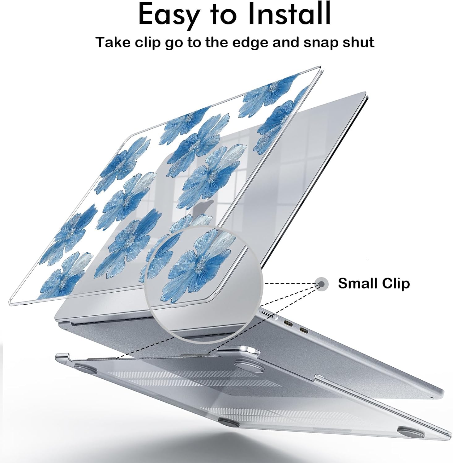 Idocolors Case Compatible with MacBook Air 13 inch 2022 2021 2020 2019 2018 M1 A2337 A2179 A1932, Crystal Hard Shell Protective Cover for MacBook Air 13.3 inch Case (Blue Flower A) - Image 3