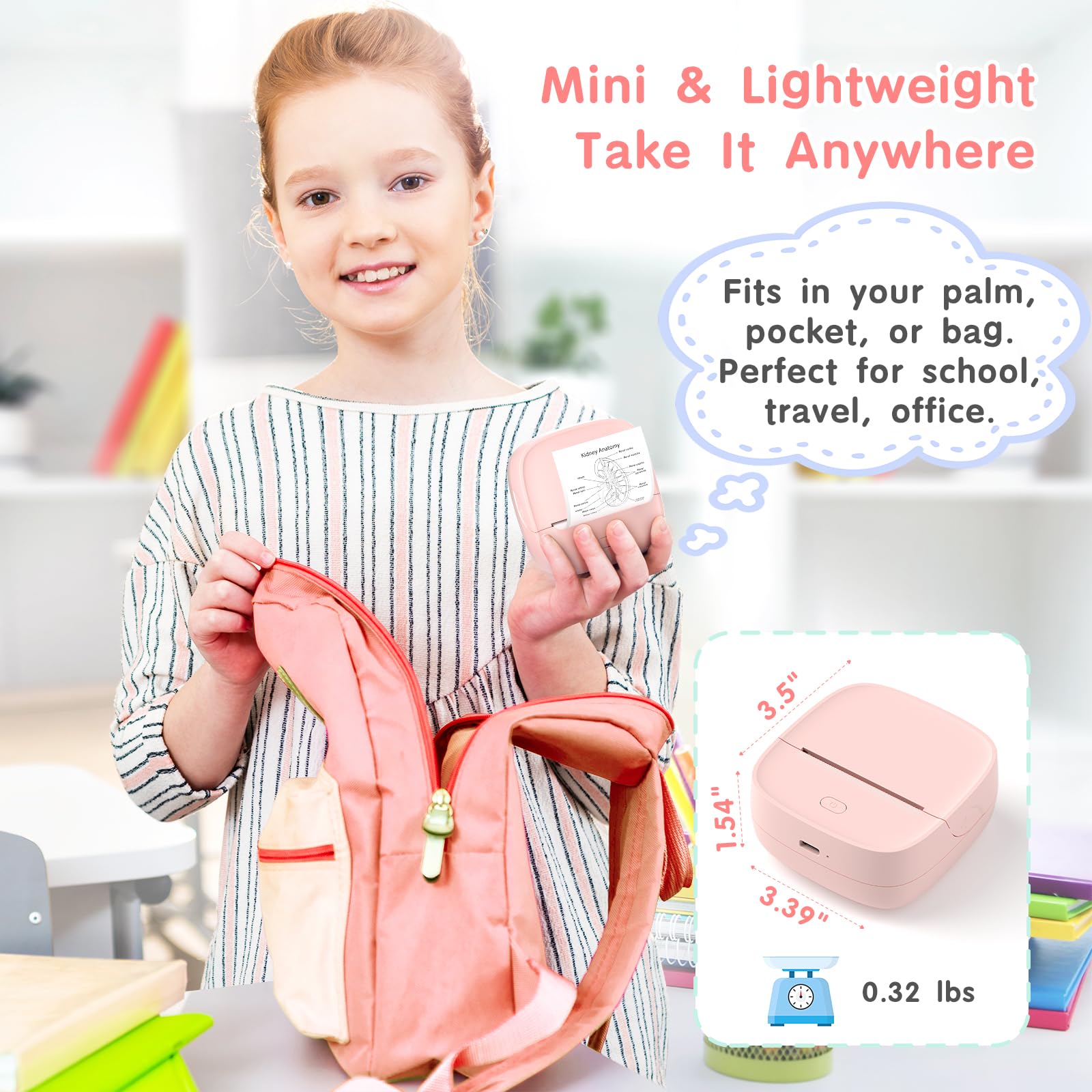 Gloryang Stampante per adesivi, mini stampante termica Bluetooth con 2 rotoli di nastro di carta, etichettatrice tascabile portatile con app intelligente per telefono e tablet, rosa