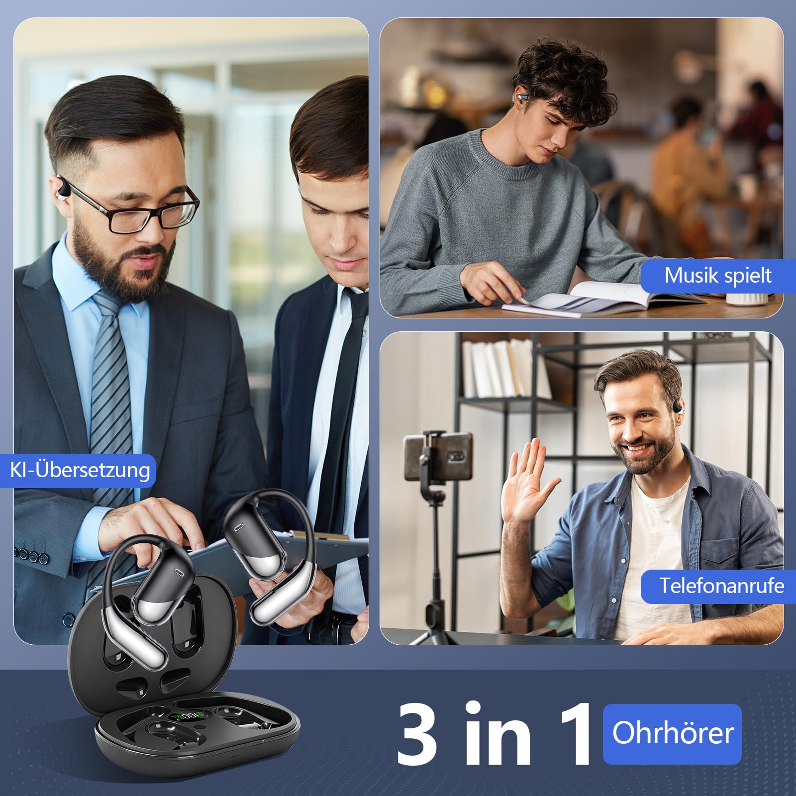 AI Übersetzung Ohrhörer Echtzeit, Übersetzer Kopfhörer 164 Sprachen, Audifonos Traductores Inglés Español, Übersetzungsgerät für Reise Business Learning