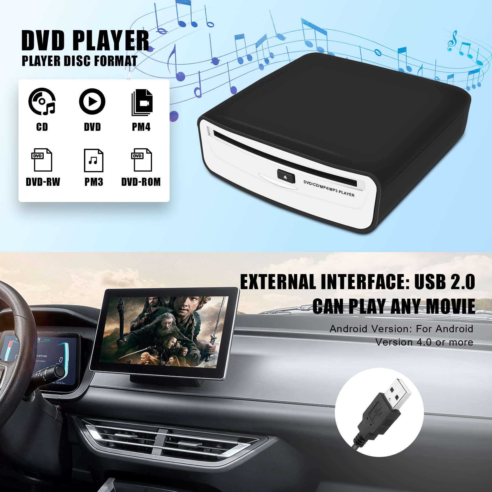 Autoradio mit CD DVD Player mit USB Externes Auto Radio FM USB SD AUX MP3 CD Player Autostereo für Auto Multimedia Player