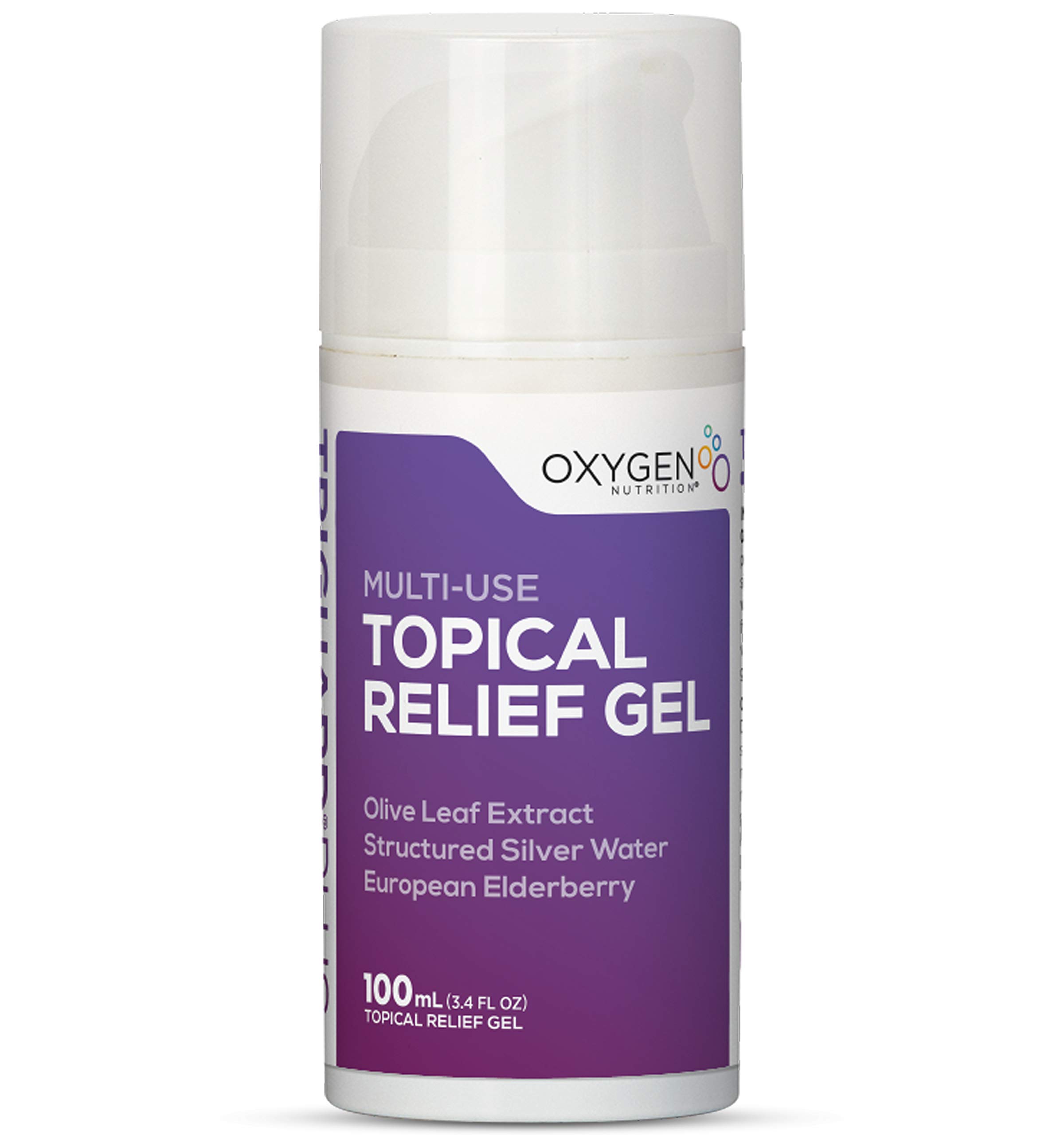 Oxygen Nutrition TriGuard Plus Colloidal Silver Topical Recovery Gel | Natural Structured Silver Water & European Elderberry 3.4oz / 100ml