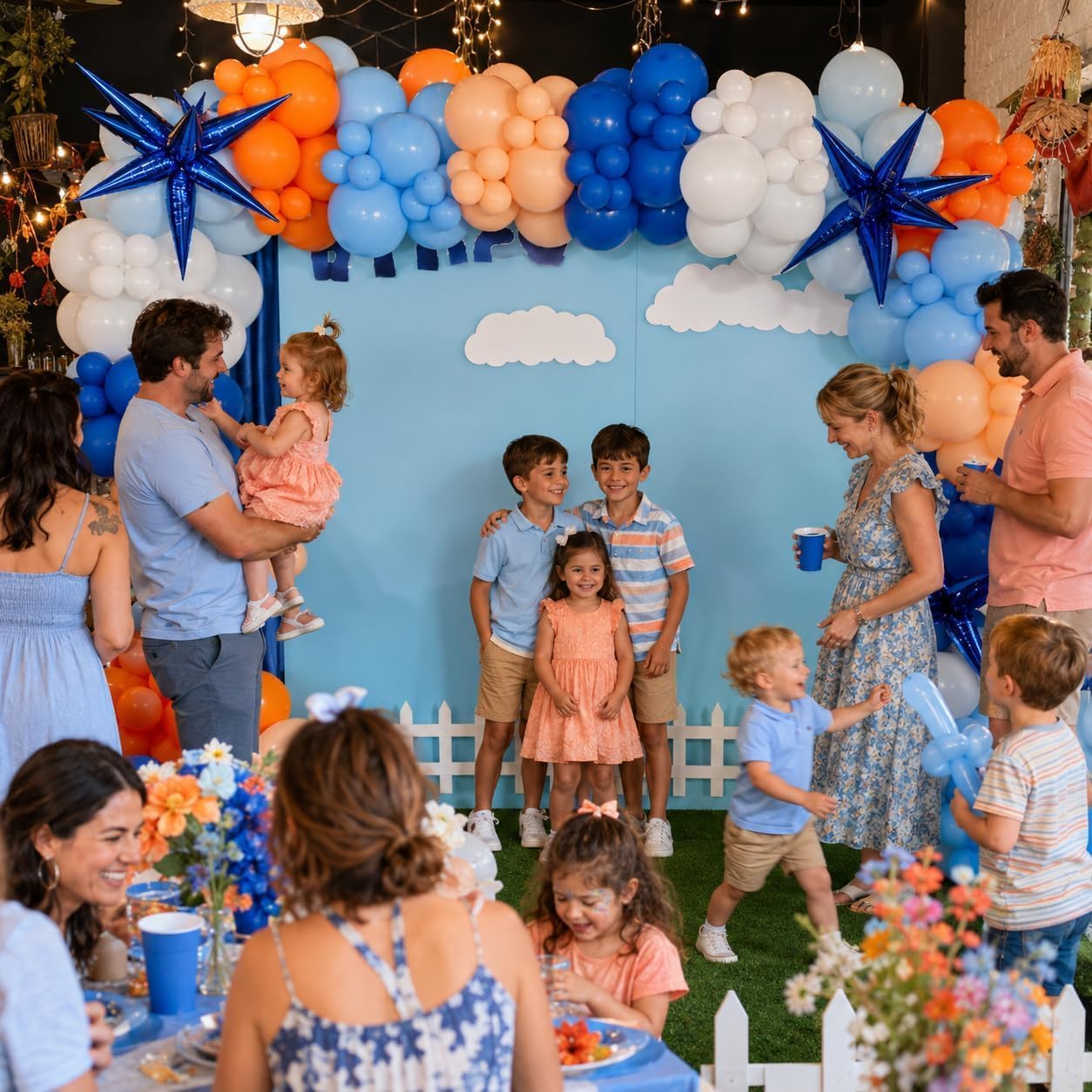 HILAVO Blue and Orange Balloons, Royal Light Blue and Orange Beige Balloon