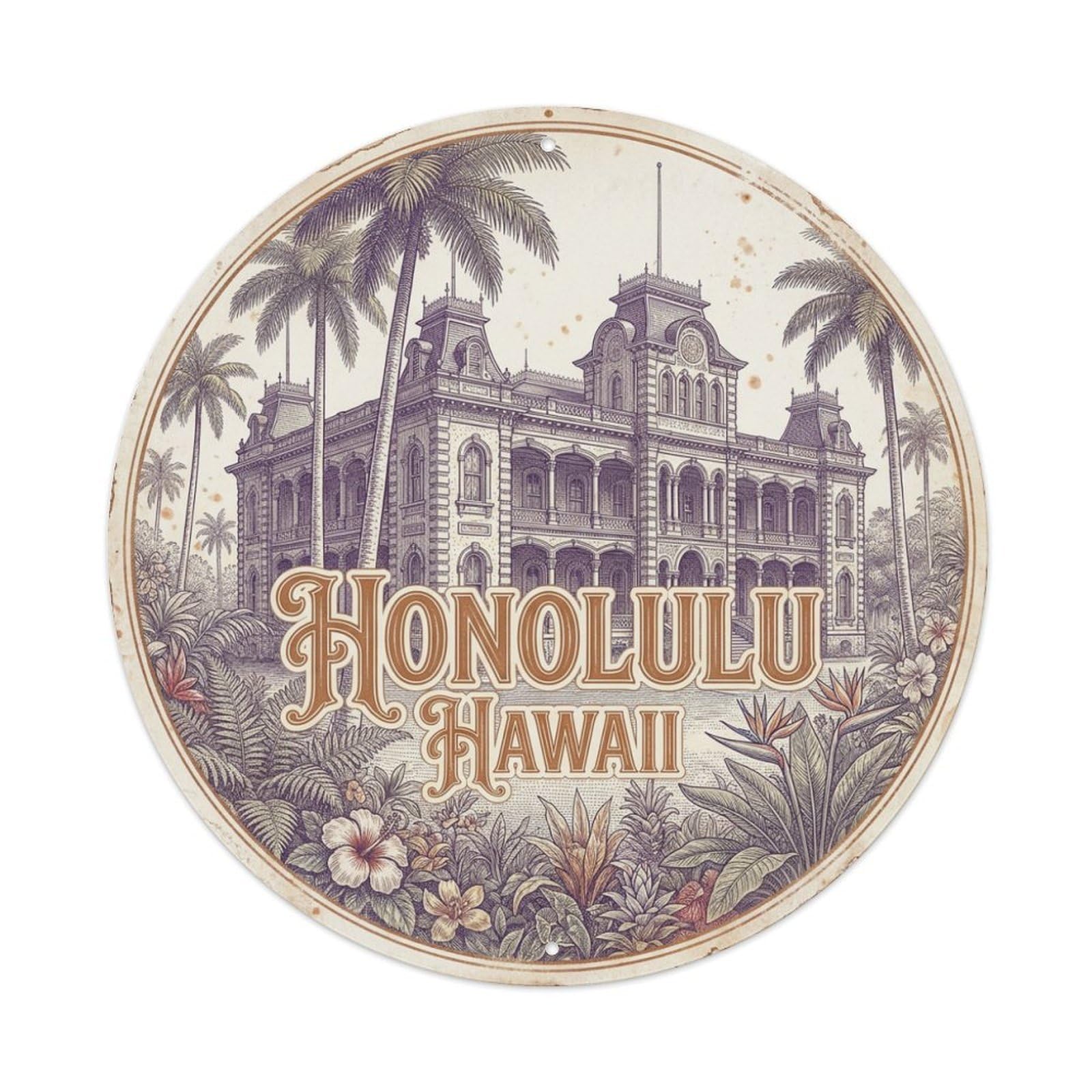 Vintage Travel Honolulu Hawaii Exploration Metal Tin Sign