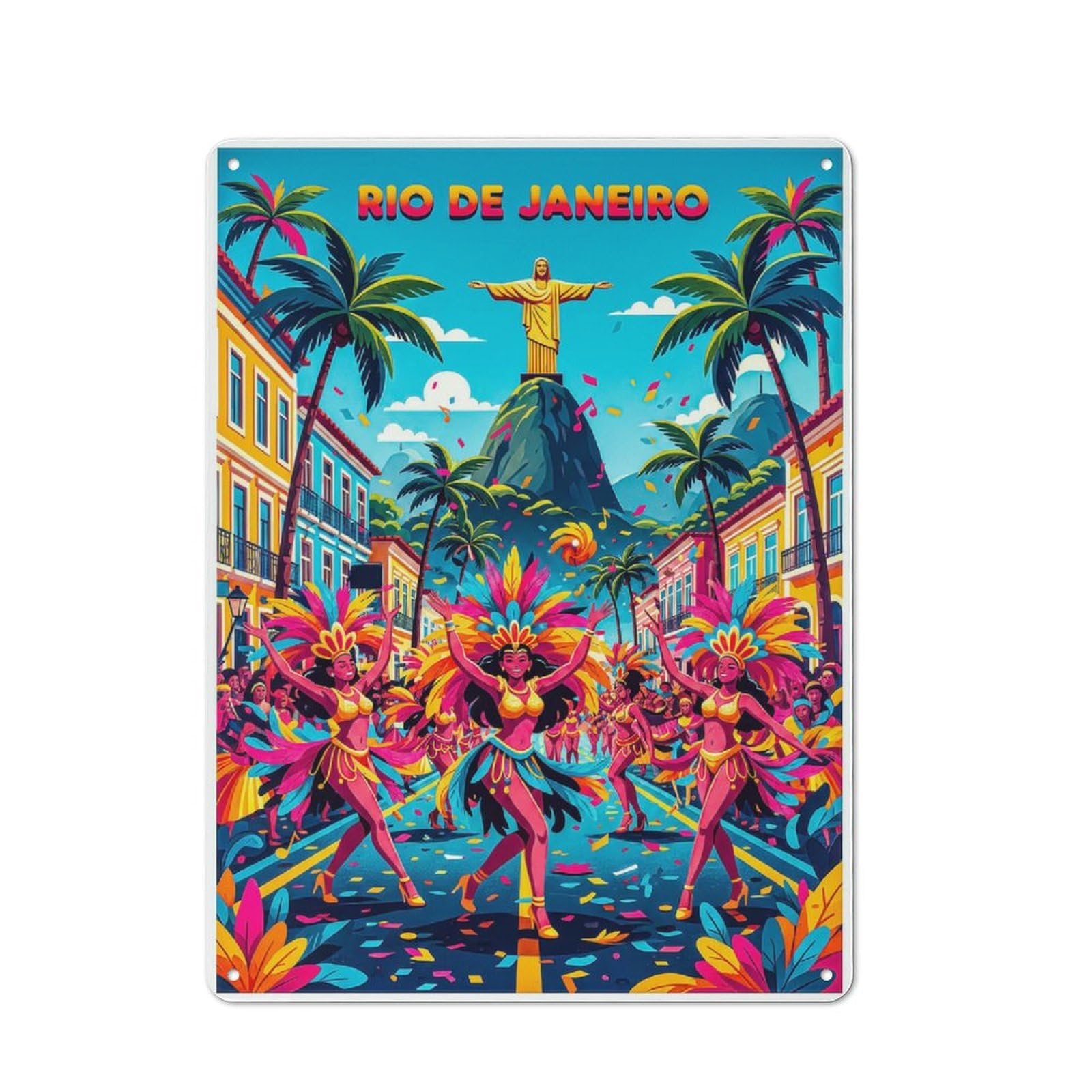 Junmoney Style-23 Rio De Janeiro Carnival Celebration Printed Metal Sign 40X30cm For Garage Wall, For Collectors Of Vintage Metal Wall Decor