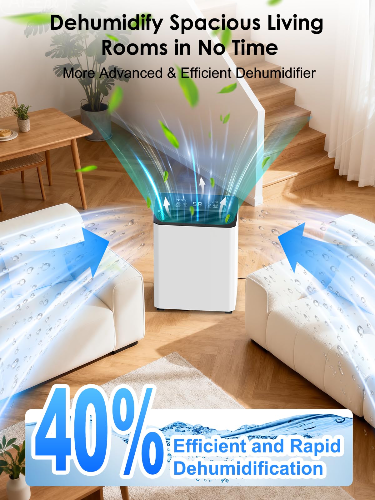 Deumidificatore Casa 12000ML/24H, Deumidificatore Elettrico Compatto con Serbatoio 3L, Controllo Intelligente Umidità 30-80%, per Casa, Ufficio, Cantina 50㎡/150m³