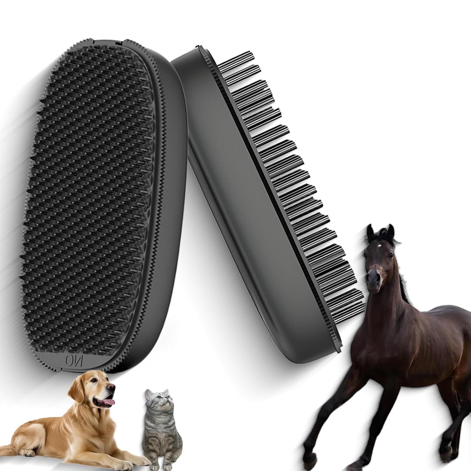 2-in-1 Horse Grooming Brush – Double-Sided Deshedding & Curry Comb Tool for Horses, Dogs & Cats, Soft & Hard Bristles, Pet Grooming & Bathing Supplies