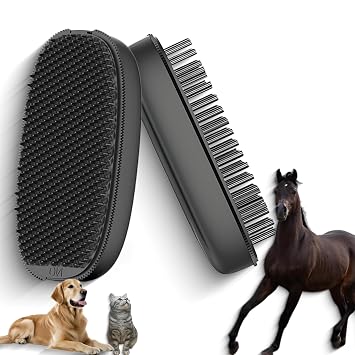 2-in-1 Horse Grooming Brush Double-Sided Deshedding & Curry Comb Tool for Horses, Dogs & Cats, Soft & Hard Bristles, Pet Grooming & Bathing Supplies