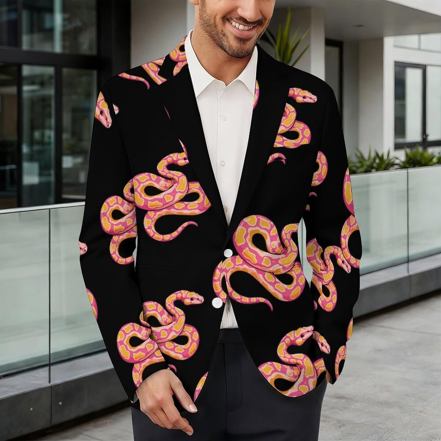 Python Snake Pinkcolor Suits Blazer for Men Business Tuxedo Jacket Buttons Sport Coat