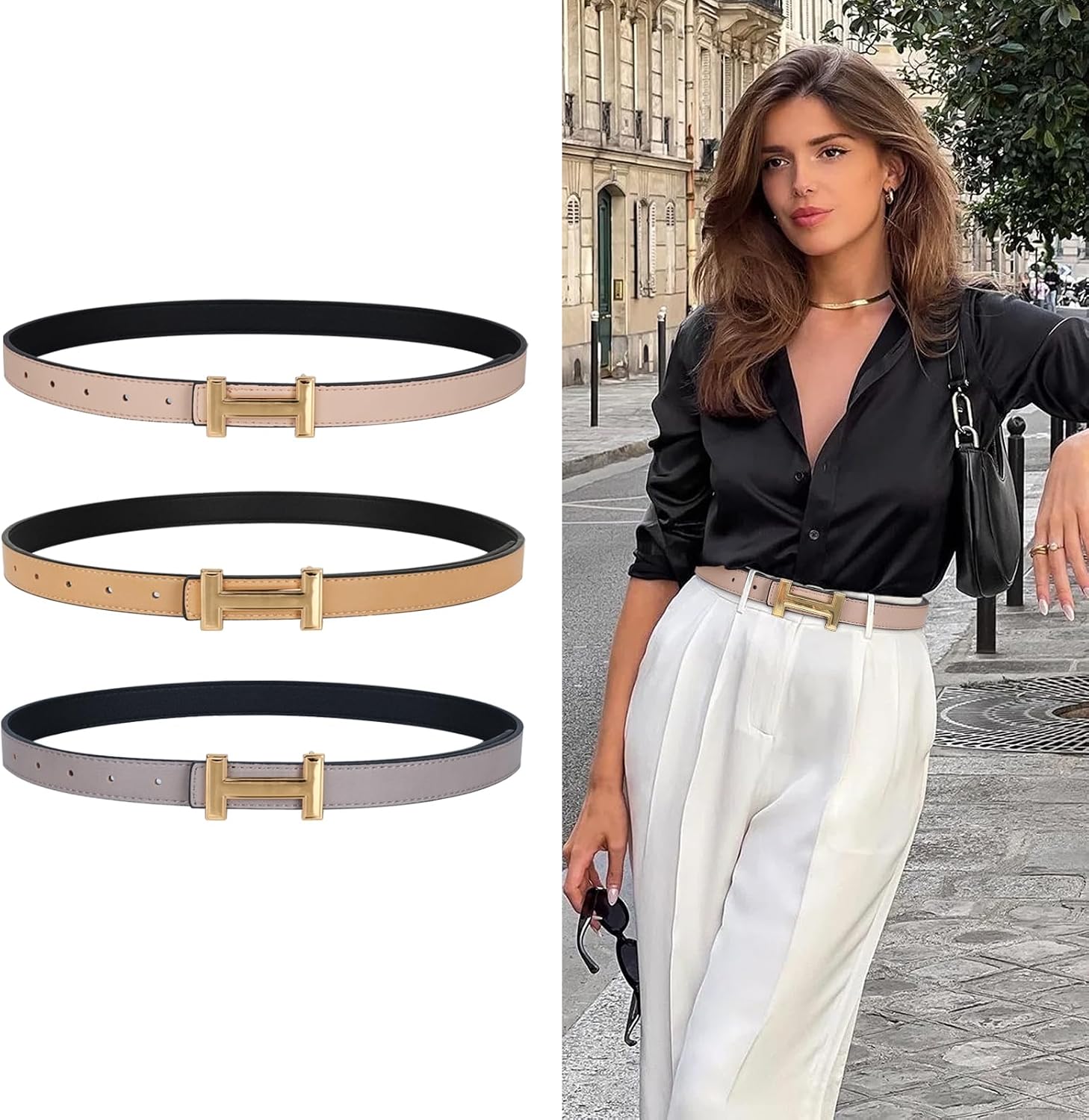  Women's Belts with Gold Buckle, Fashion Waist Band, Elegant Ladies' Belt, Gift for Women thumbnail