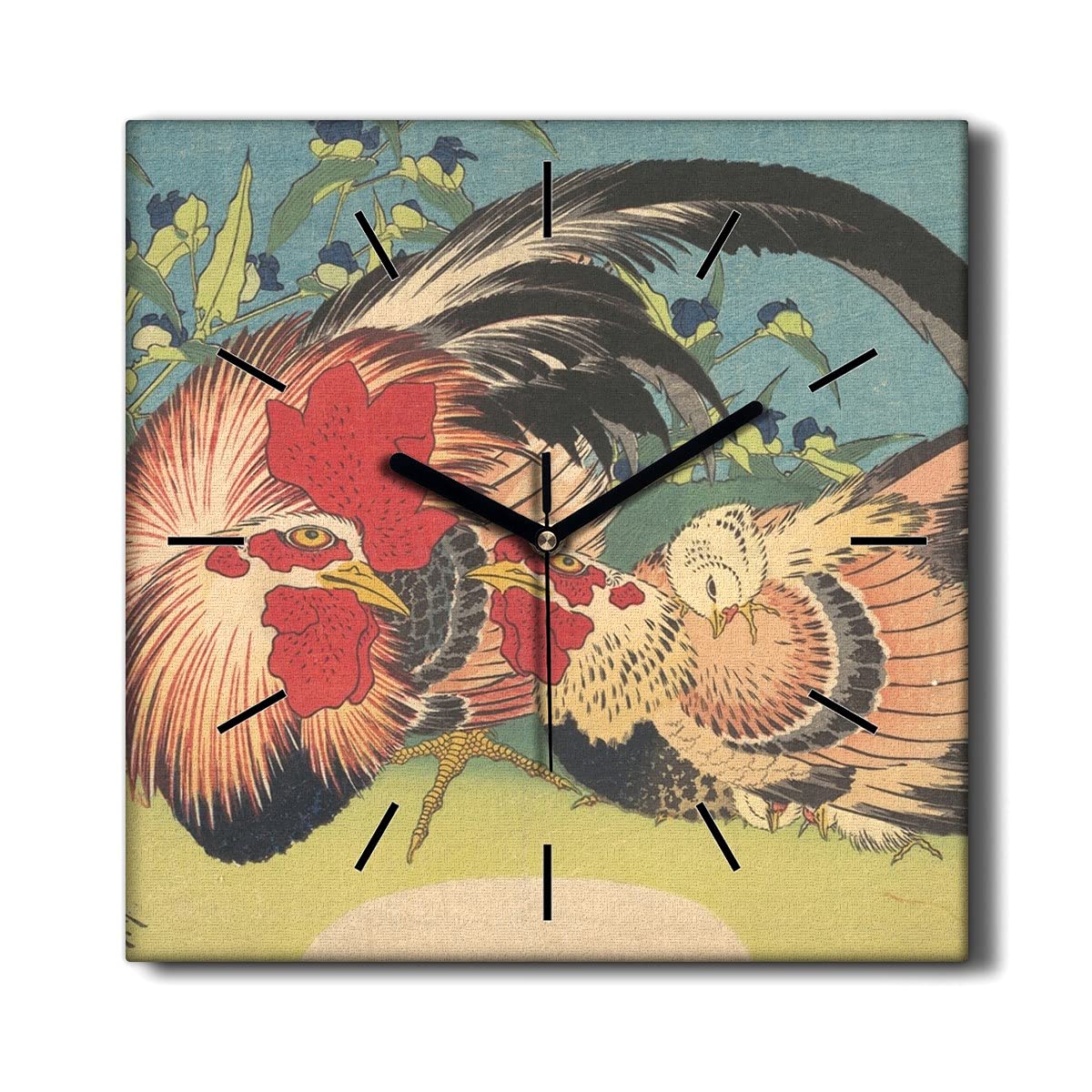 Horloge Murale Toile sans tic-tac 30x30cm Animaux Coq Poule Décoration Salon