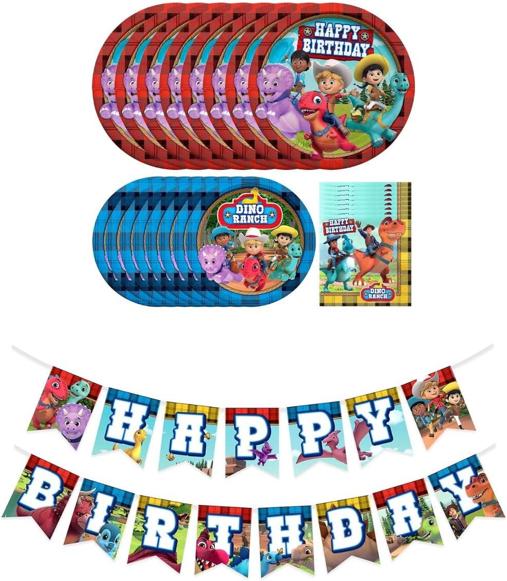 Treasures Gifted Dino Ranch Birthday Party Supplies - Serves 24 Guests - Dinnerware Starter Set and Dino Ranch Birthday Banner