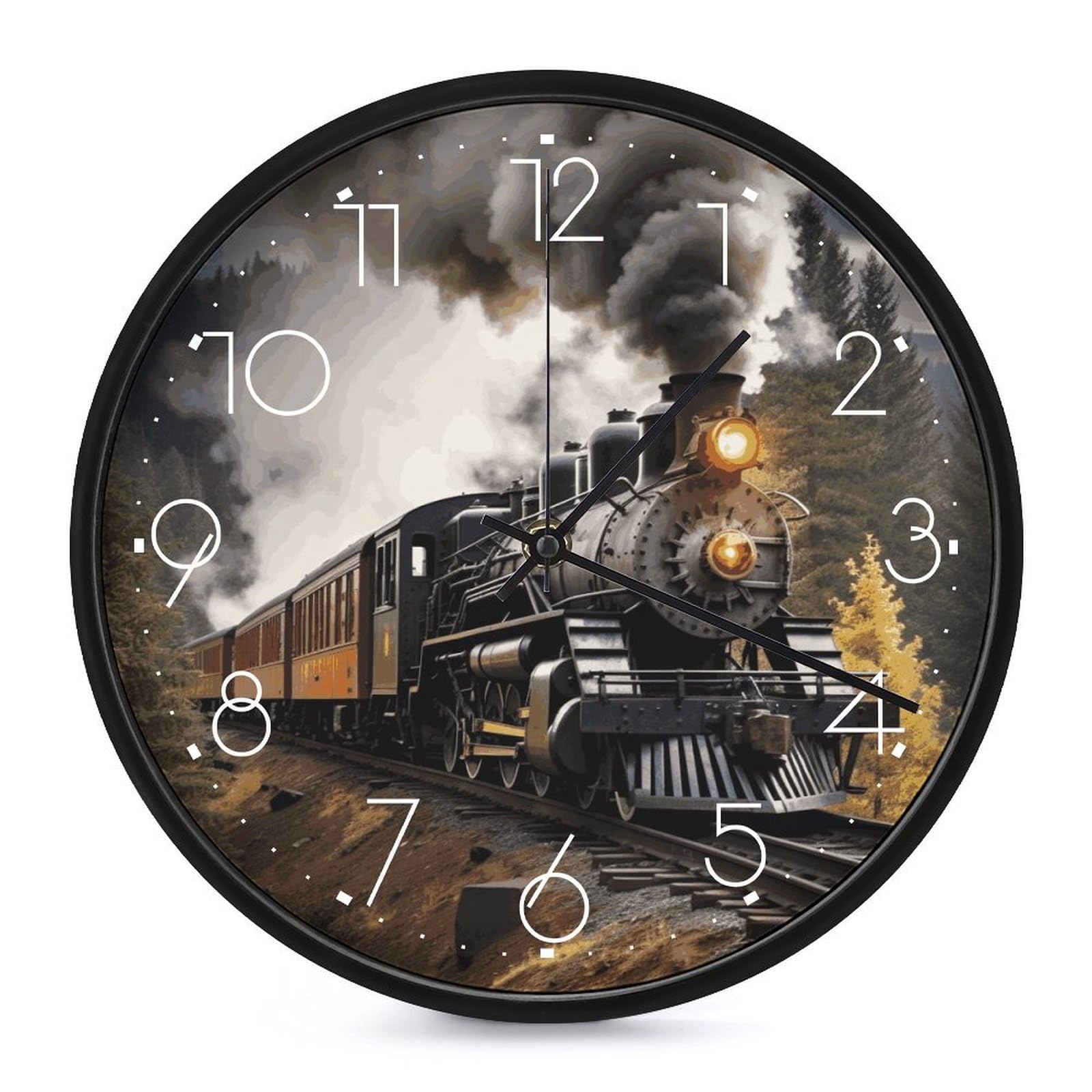 Horloge murale moderne silencieuse sans tic-tac à motif de train rétro pour salon