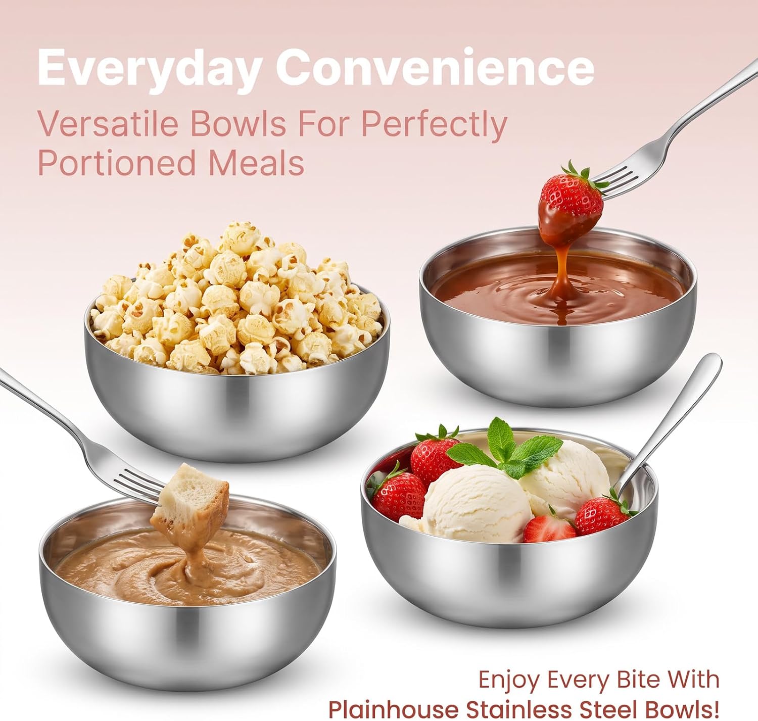6Pcs Stainless Steel Rice Serving Bowls with Covers, Home Restaurant Use