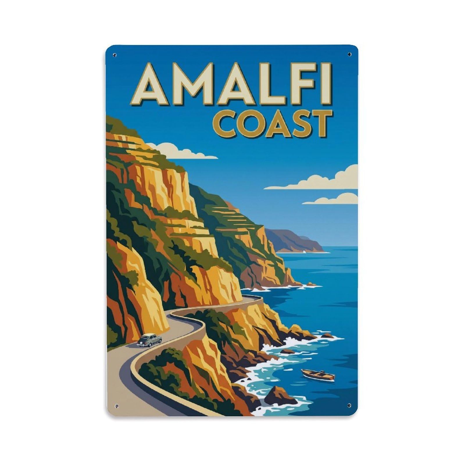 Vintage Travel Coastline Italy Dramatic Metal Tin Sign Plaque Wall Decor for Cafe, Club Bar, Office, Home Garden Metal Poster 8x12Inch