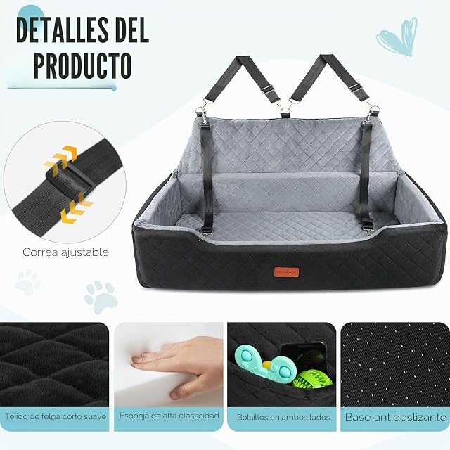 Foto 3 de 6 de HEGGCOOE Asiento de Coche Grande para Perros de Menos de 100 Libras, Cama Lavable para 2 Perros medianos