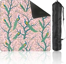 Mahjong Mat with Carrying Bag 31.5" x 31.5" Non-Slip Noise Reduction Graceful Peacocks Cherry Blossom Tree Branches Pink Table Mat for Mahjong Poker Dominoes Card Board Tile Games