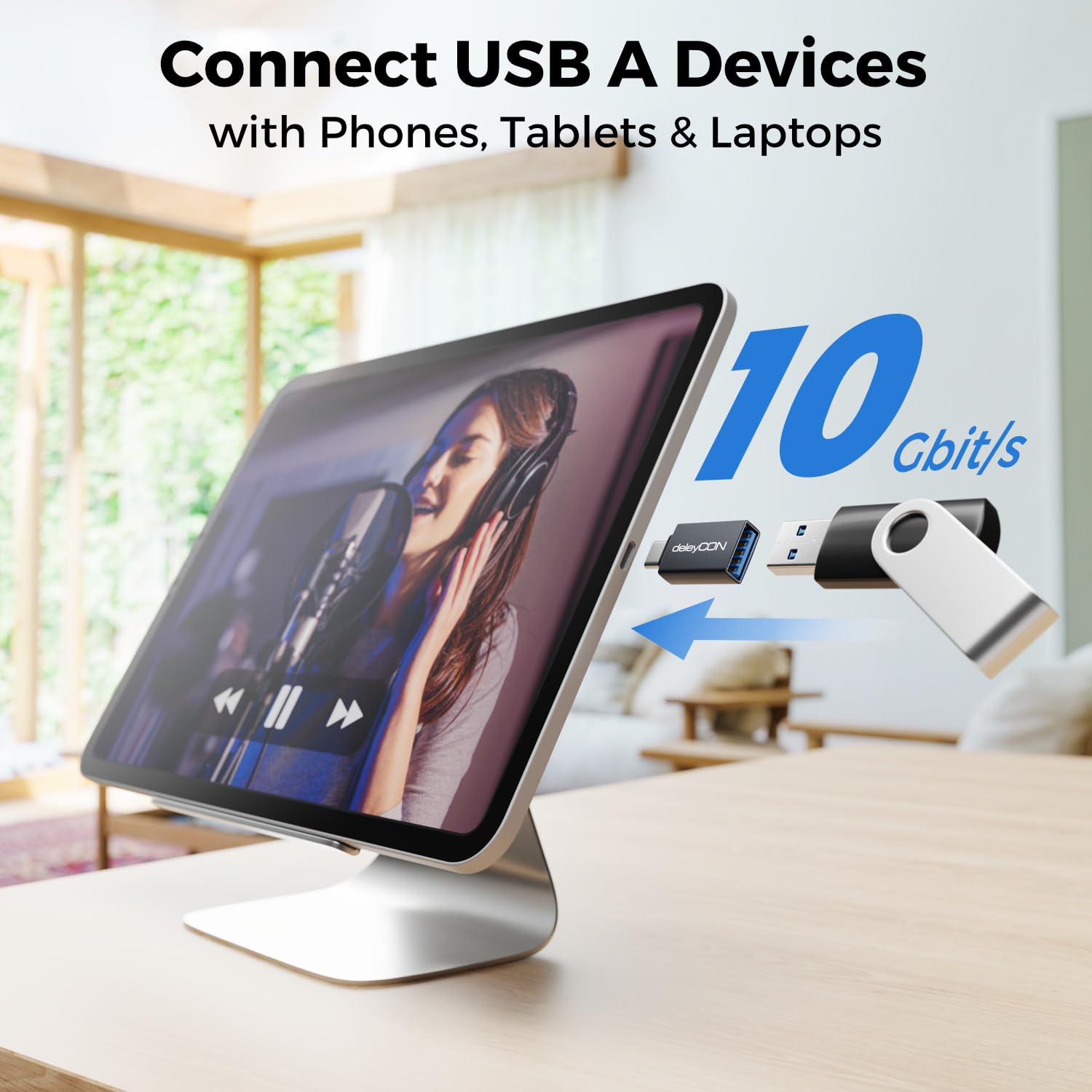 deleyCON Adattatore USB-C a USB 10 Gbps OTG (2 Pezzi) - Spina C a Presa A - per iPhone 17/16/15 Air/Pro/Max, Galaxy S25/S24/S23, A56, A16, Tablet, MacBook, iMac, iPad, Notebook ecc.