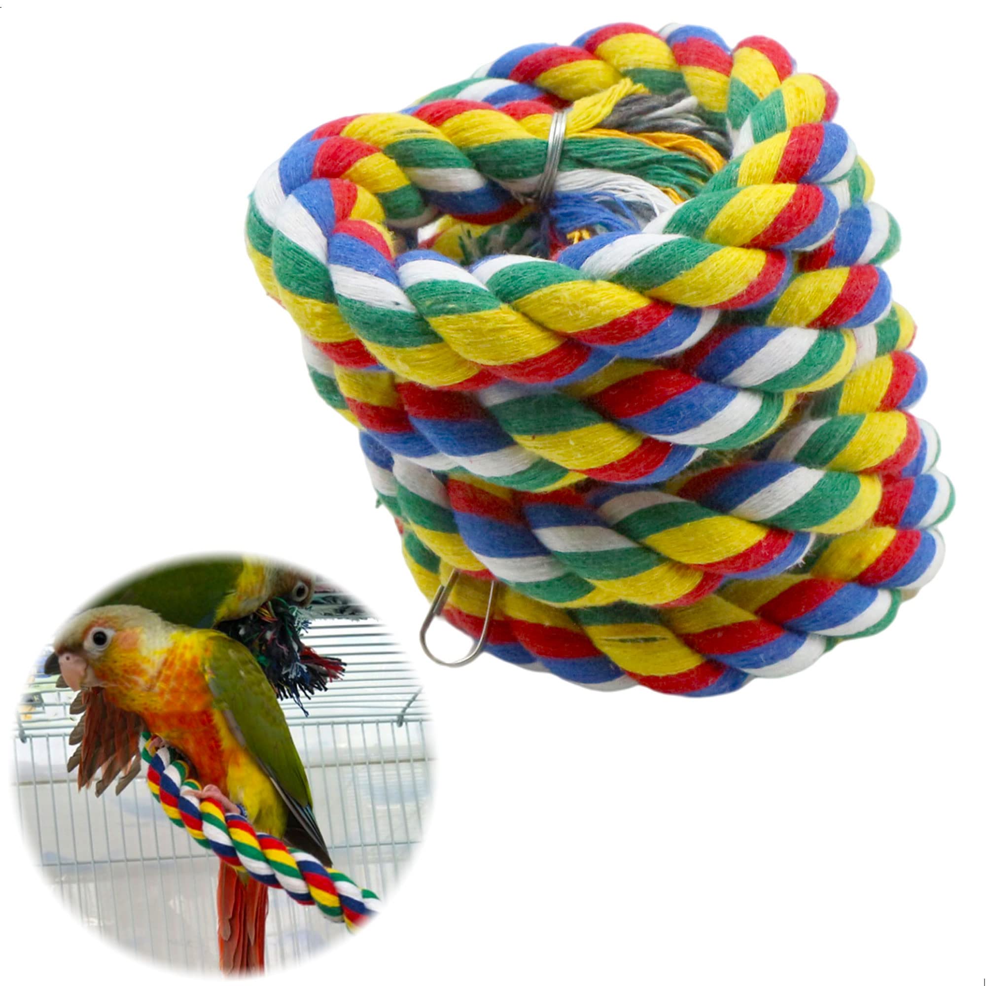 Cuerda de PáJaros para Escalar - Perchas para Pájaros para Escalar, Cuerda de Algodón para Colgar, para Jaulas de Pájaros en Jardines y Ventanas, Periquitos, con Campana, Colores, 1M