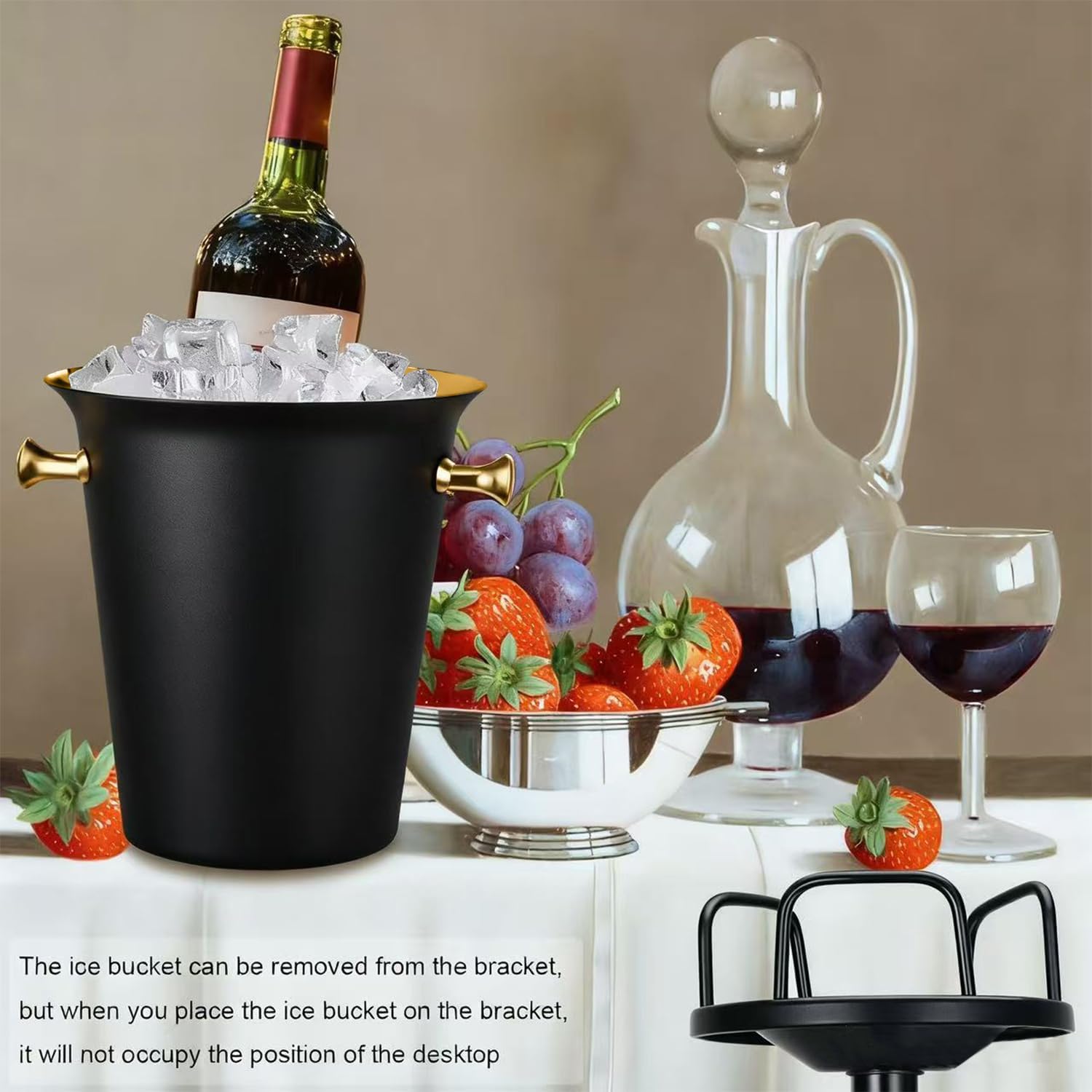 Champagne Ice Bucket with Stand Stainless Steel Wine Bucket on Stand Ice Cube Chiller Container Standing Ice Bucket for Party Wedding Beer Ktv BBQ Club Bar (Black, 1 Pack)
