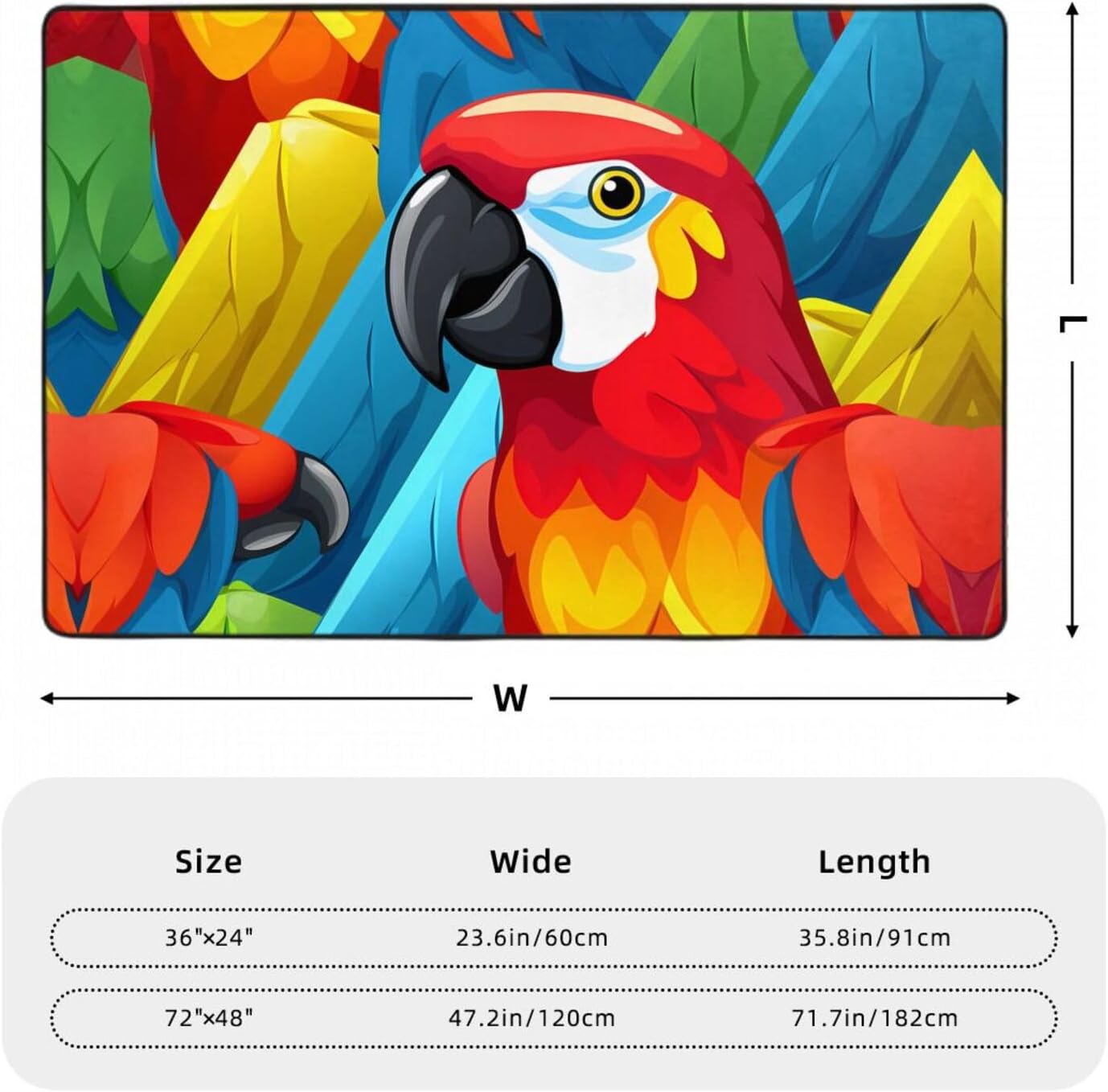 Beautiful Parrot Bird Printed Anti-Slip Floor mat Carpet Rug 72"x48" for Living Room Office Coffee Table Bed Balcony