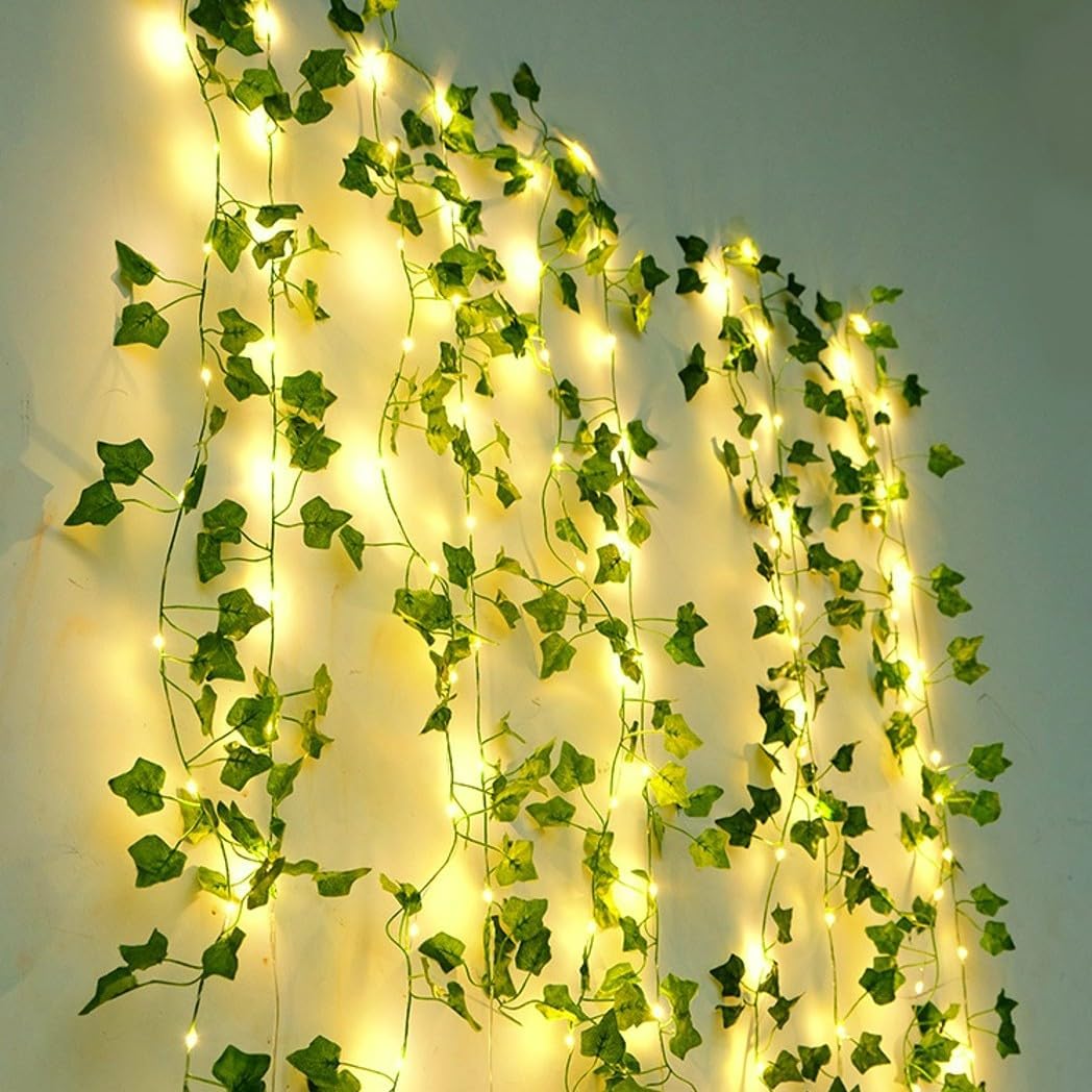 JZK 10m Solar Fairy Lights, LED Ivy Leaf Garland String Lights, Artificial Vine Lights Decoration for Garden, Balcony, Fence, Trellis, Wedding Arch