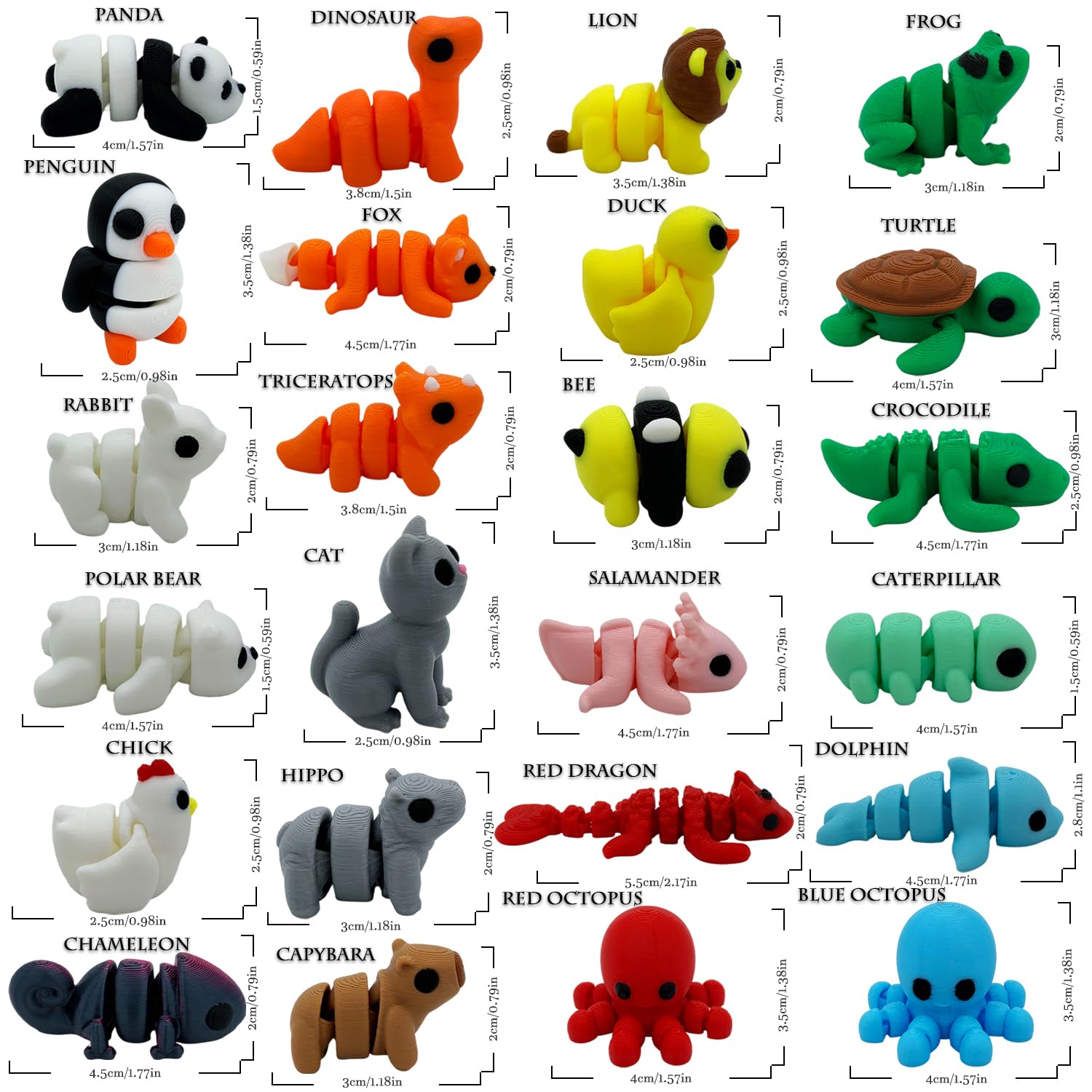 25PCS Mini Animal Figurines Set, 3D Printed Articulated Flexible Fidget Toys for Adults, Stress Relief Sensory Toys, Cute Desk Decor for Home Office, Party Favors, Gift Ideas (25 Animals) - Image 2