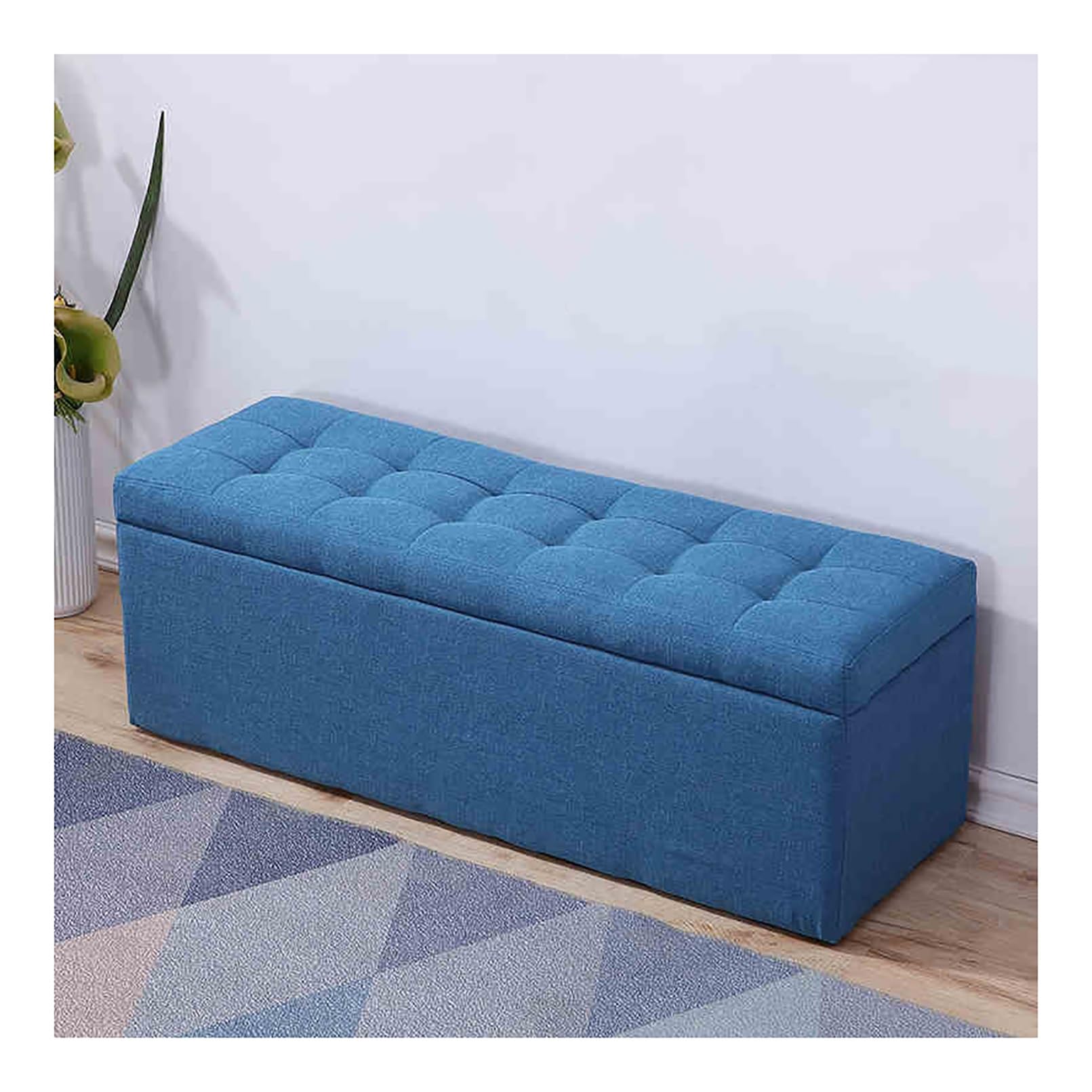 LWJSOCP Storage Bench with Upholstered Seat Ottoman Shoe Rack for Living Room Entryway and Bedroom Blue Storage Ottoman (80x40x40cm)