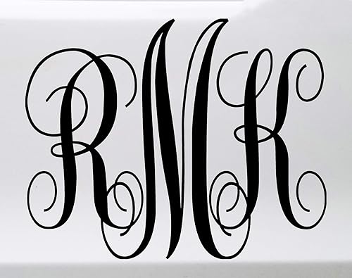 Monogram vinilo calcomanía, tres iniciales, auto, camioneta, laptop, pared, 5 x 4 pulgadas, tradicional, Dorado