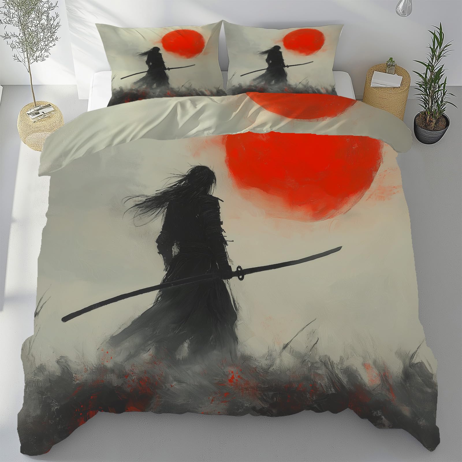 Housse de couette 240x260 cm microfibre japonais avec fermeture éclair lit 3 pièces