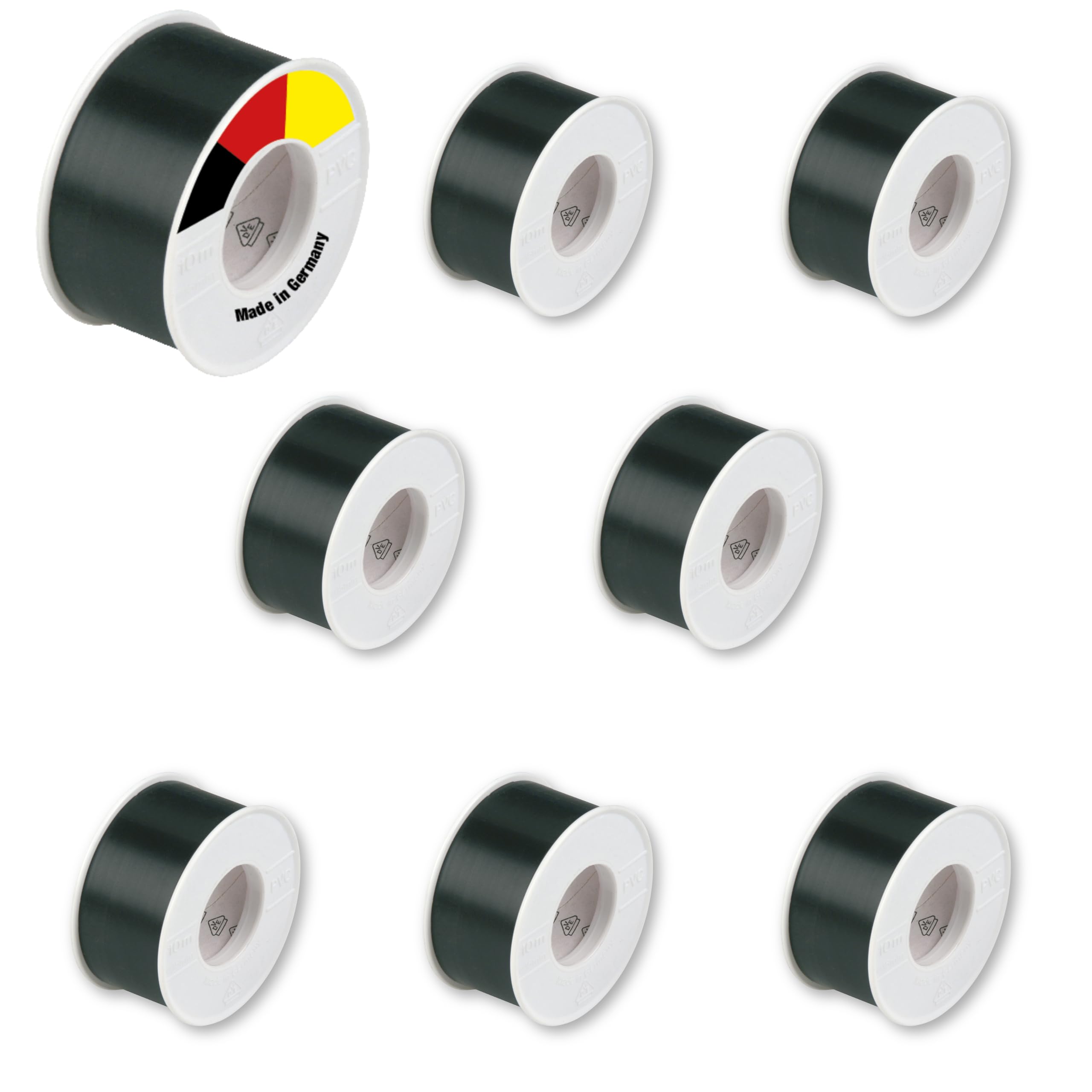 REV Isolierband SPARSET - 8x Klebeband 10m x 25mm, schwer entflammbar & chemikalienbeständig, Made in Germany, schwarz