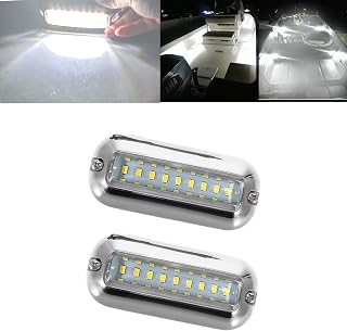 2Pcs White Marine Boat LED Lights,27 LEDs Waterproof IP68 Stainless Steel Boat Deck Dock Pontoon Transom Yacht Trailer Stern Navigation Interior Lights,1200LM