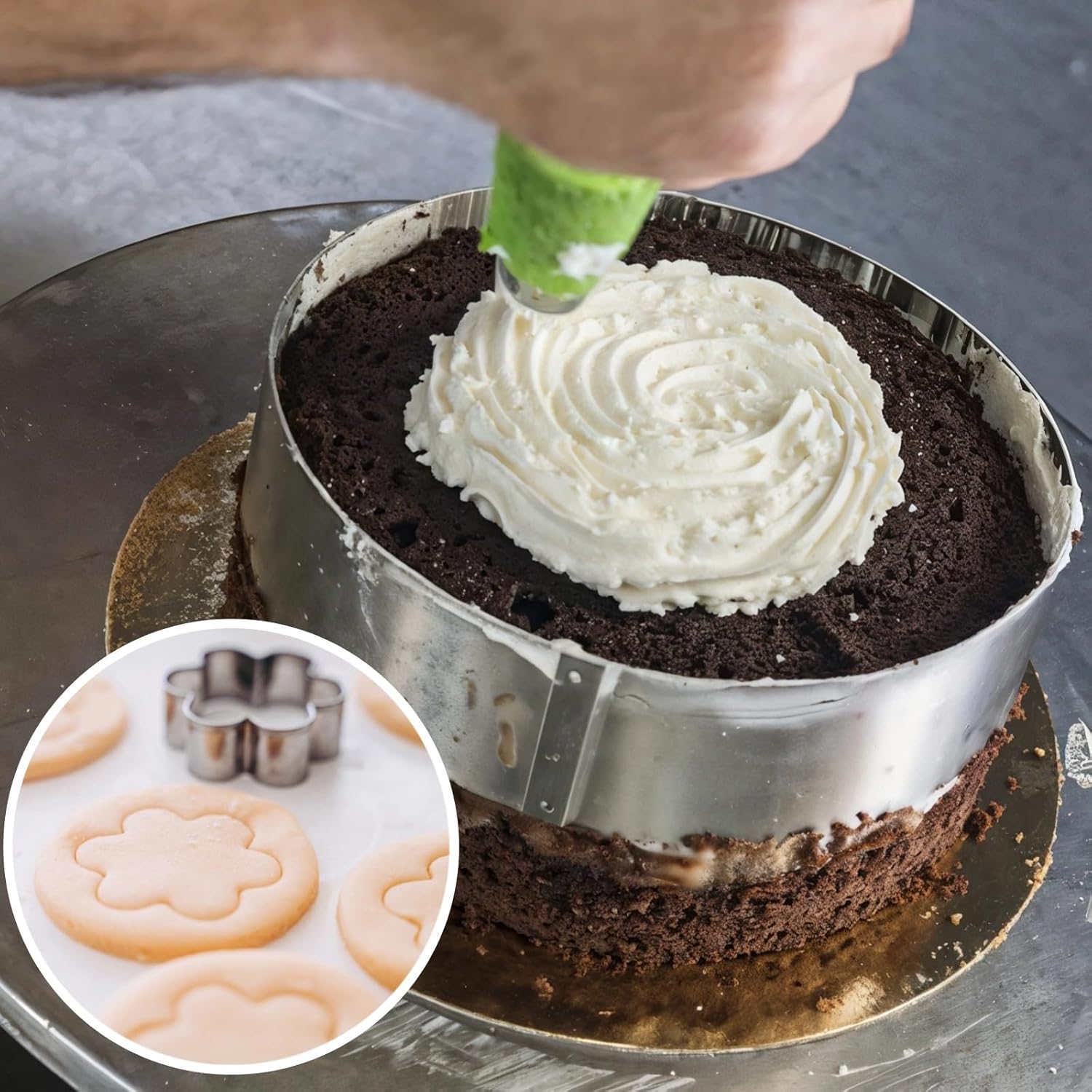 6-Piece Cake Mold Set with 3 Round and 3 Flower Shapes, Stainless Steel for All Your Baking Needs