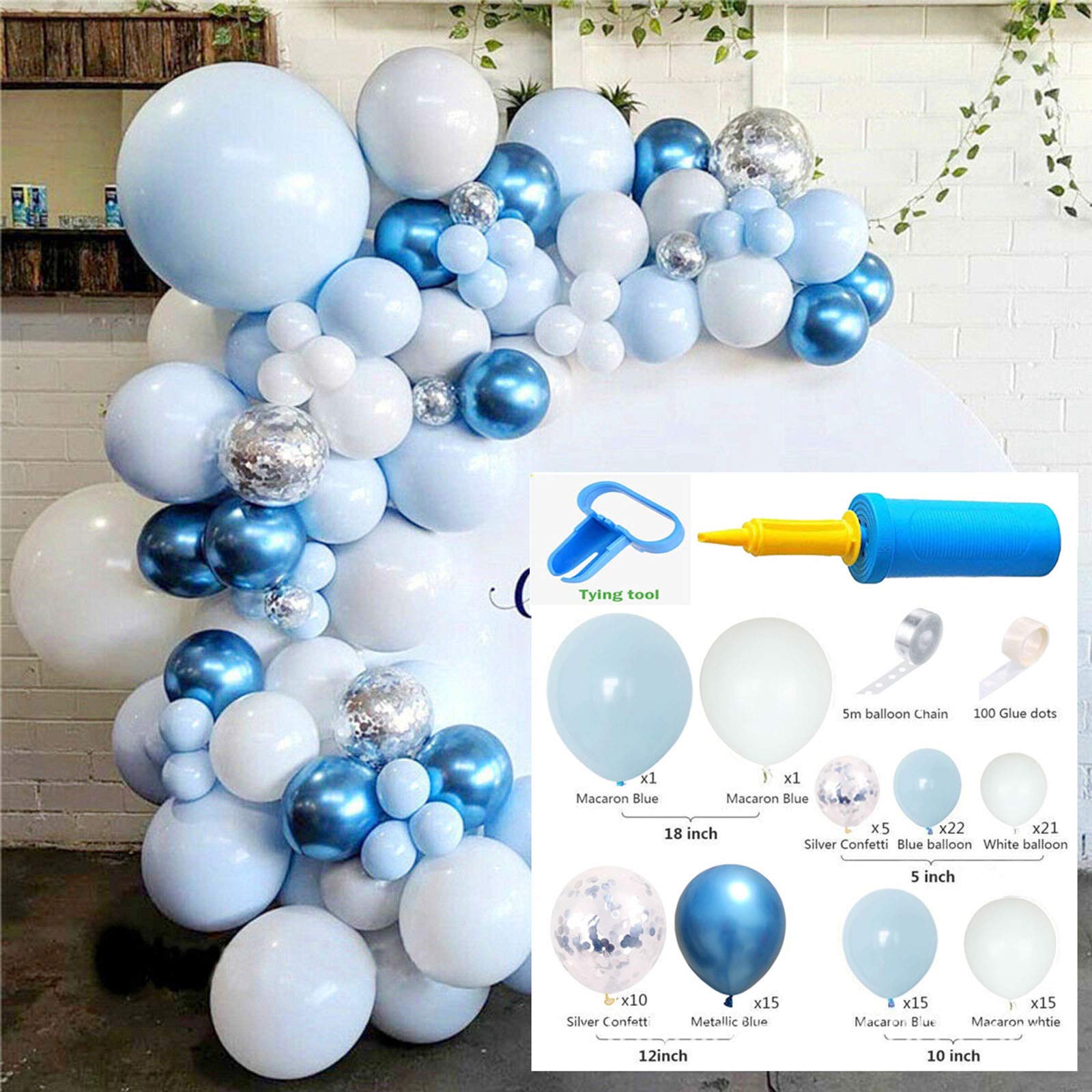 Buy 108 Pcs Blue Silver Balloon Garland Kit Macaron Metallic Balloon