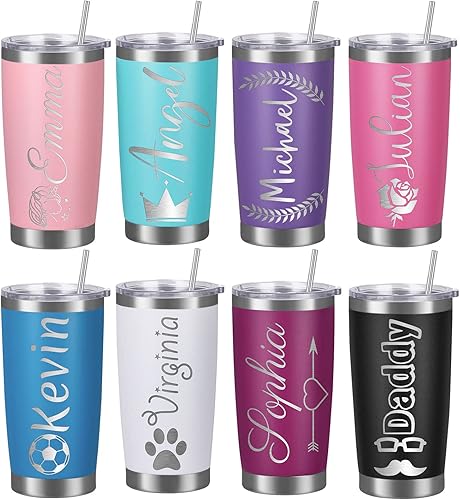 Miniatura 10 de Vasos personalizados con tapa con nombre y pajilla vasos de café aislados personalizados para el día de la madre regalos de Acción de Gracias para