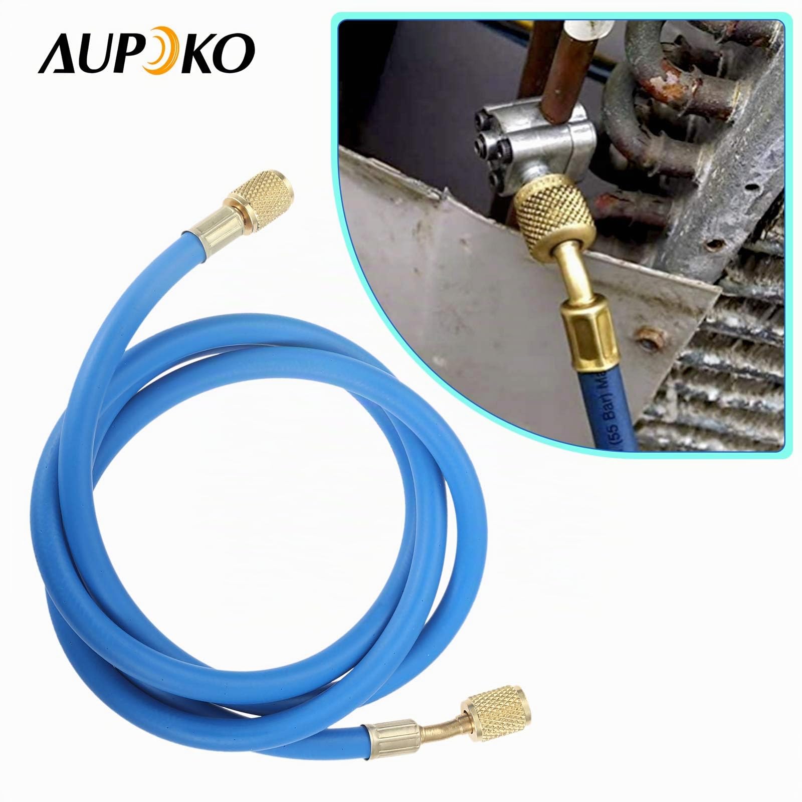 Aupoko R134A Füllschlauch 1,5 m 800 PSI, R410A Kältemittel-Ladeschlauch 1/4 Zoll SAE Flare für Auto Klimaanlagensystem R410A R22 R134A R12 R502