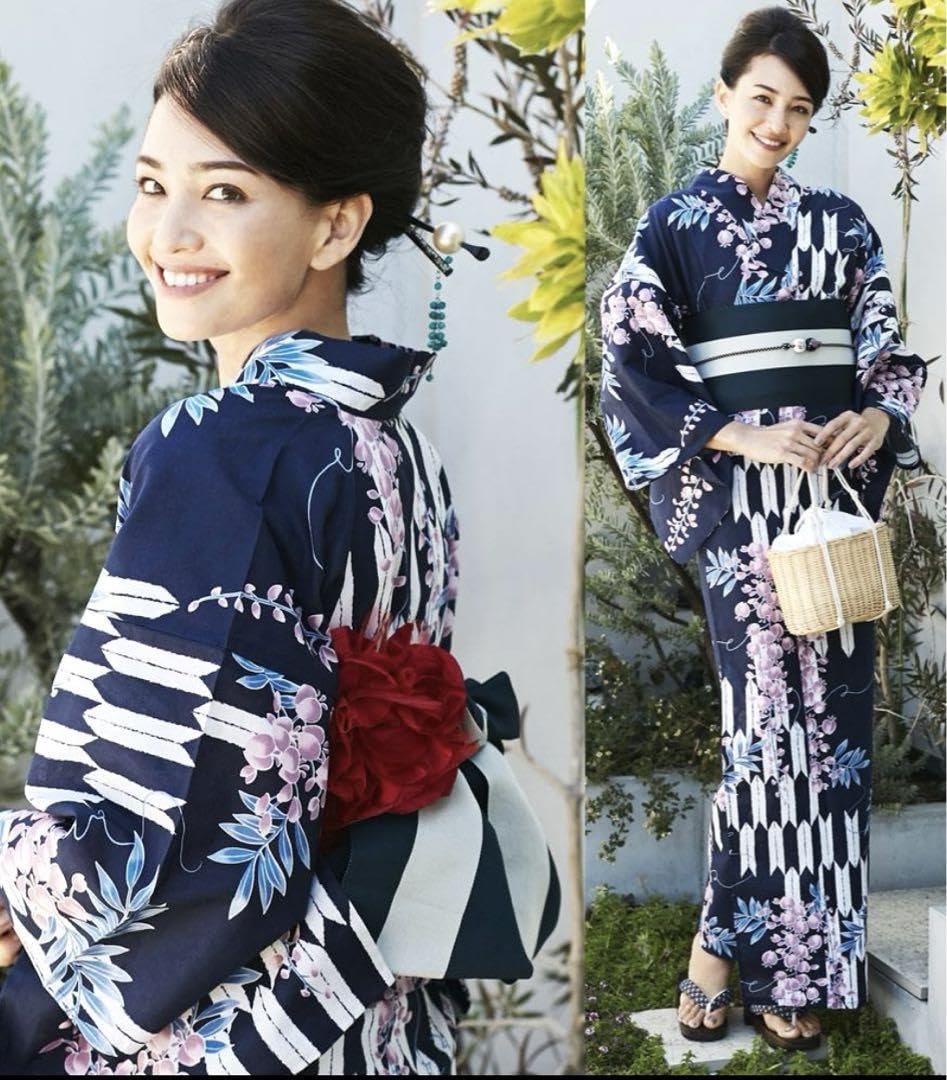 Amazon.co.jp: 浴衣 古典 モダン 矢柄 花 濃紺 黒 紫 白 綺麗