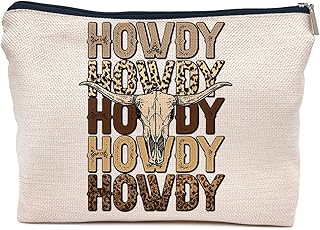 Retro Western Leopard Cow Skull Howdy Decor Makeup Bag,Vintage Western Cowboy Howdy Women'S Make up Bag Zipper Pouch Travel Toiletry Gifts For Women Teenage Girls Girl