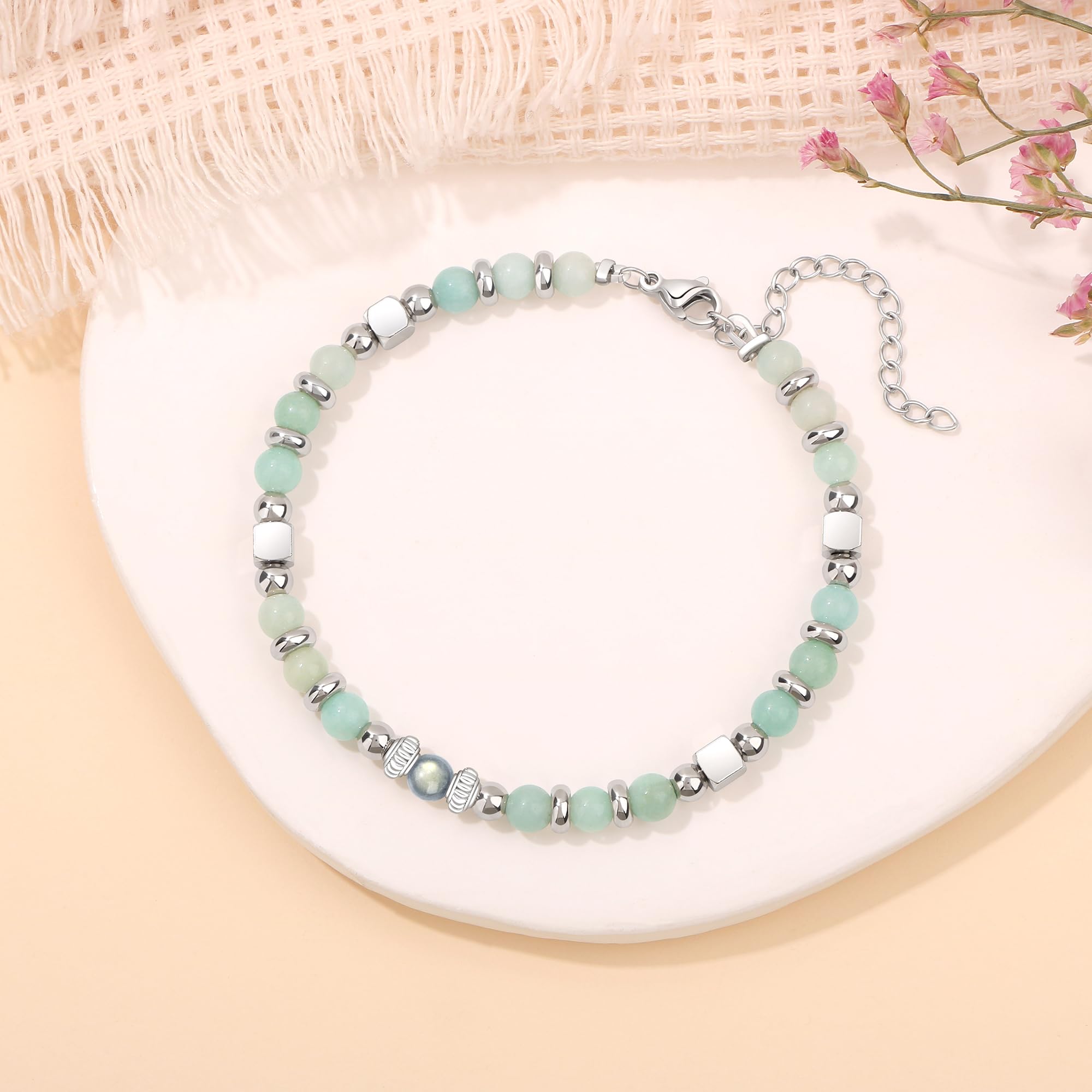 JoycuFF 𝗕𝗶𝗿𝘁𝗵𝗱𝗮𝘆 𝗚𝗶𝗳𝘁𝘀 𝗳𝗼𝗿 𝗪𝗼𝗺𝗲𝗻 Amazonite Moonstone Bracelet, Happy Birthday Present Love Protection Strength Confidence Meaningful Bracelets for Women