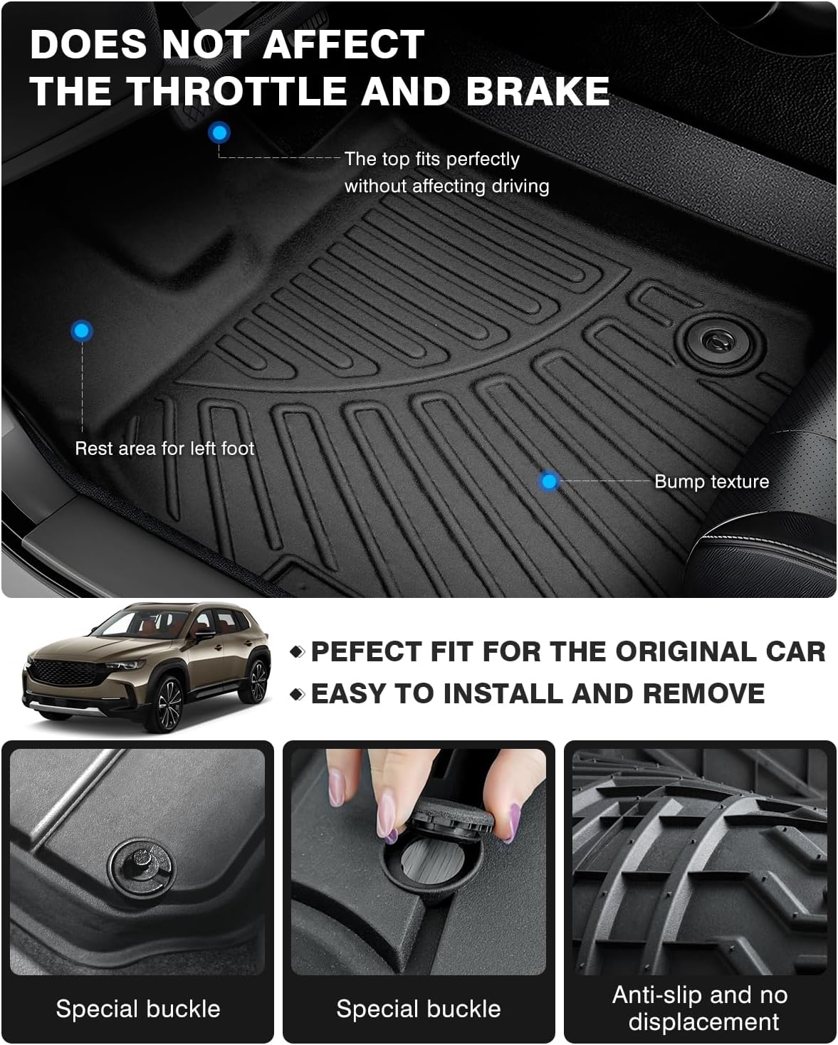 Powerty Floor Mats for 2023 2024 2025 2026 Mazda CX50 CX-50 Accessories All Weather Floor Liner 3D TPE 1st & 2nd Row Floor Mat Heavy-Duty Floor Liners