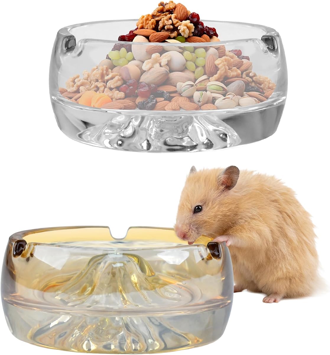 2-Pack Hamster Feeding Bowl Glass Water Bowls Mountain Shape Small Animal Drinking Container for Syrian Hamster, Guinea Pig, Gerbil, Mouse, Rat, Chinchilla