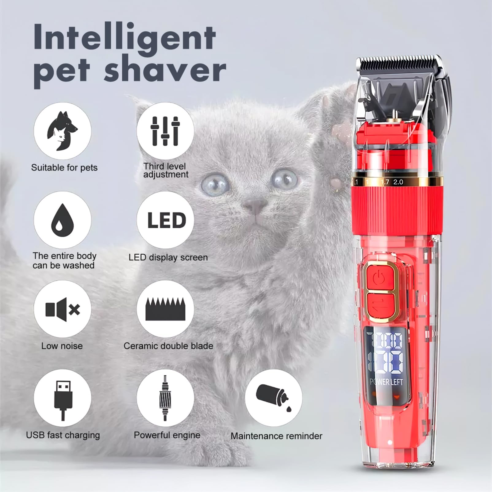 Tondeuse à Poils de Chien sans Fil Rechargeable 1 Set Rouge