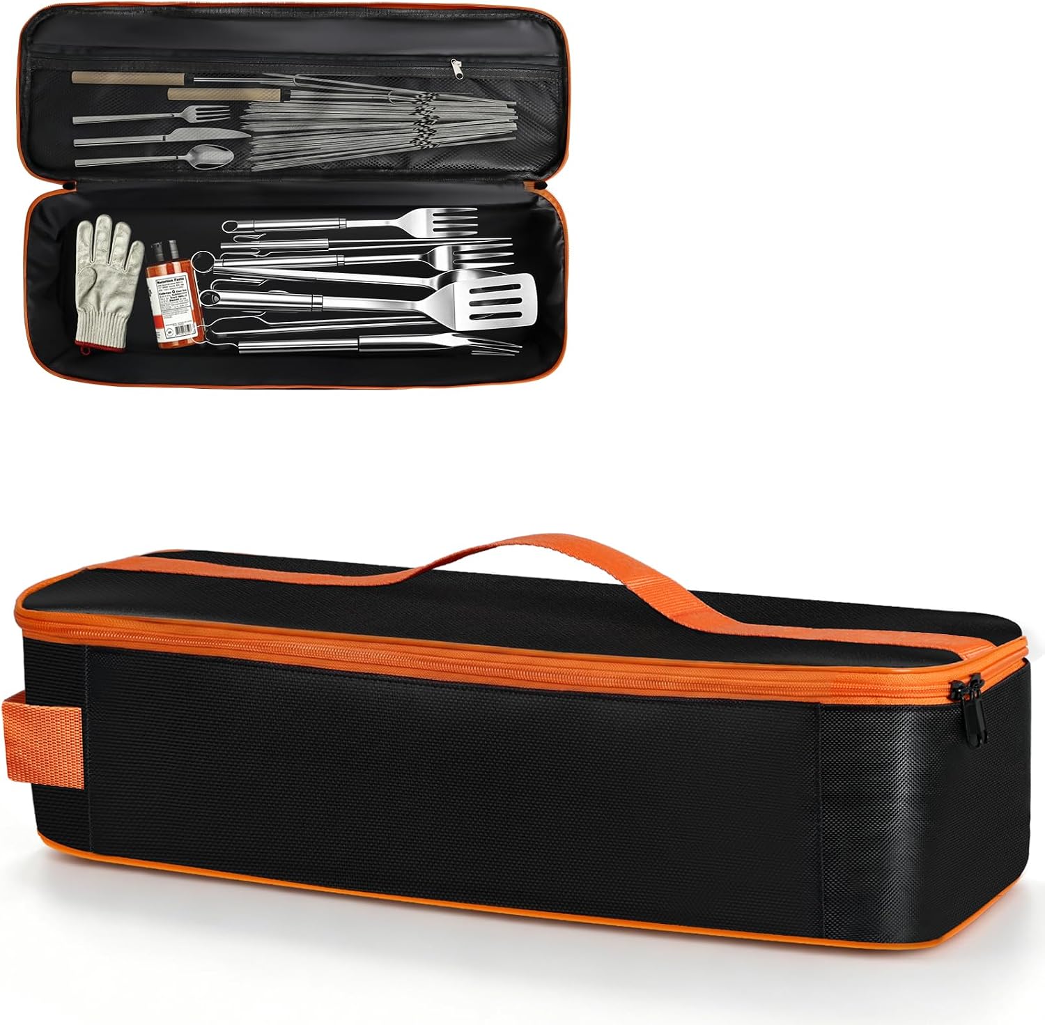 Grill Utensil Storage Bag, Large Capacity Grill Tool Storage Bag, Griddle Accessories Compatible with Blackstone, Perfect for Outdoor Grilling Accessory Storage (24", Black, Mesh Bag)