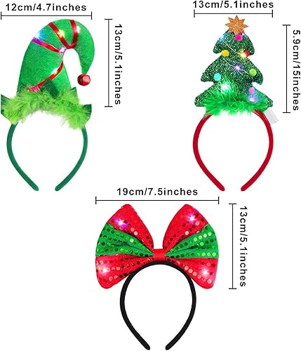 Miniatura 2 de ELCOHO Paquete de 6 diademas LED de Navidad con luz para disfraz de reno, lazo de Navidad, disfraz de elfo, bandas para el pelo para fiestas de