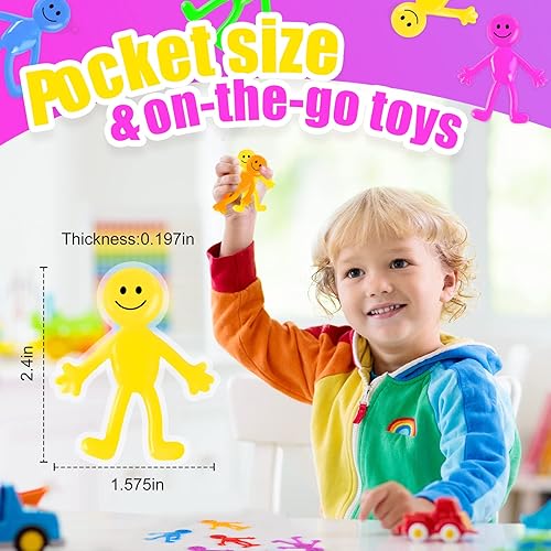 Miniatura 3 de POPLAY 60 piezas de hombre flexible con cara sonriente, figuras elásticas, recuerdos de fiesta, juguetes para aliviar el estrés, bolsas de regalo,