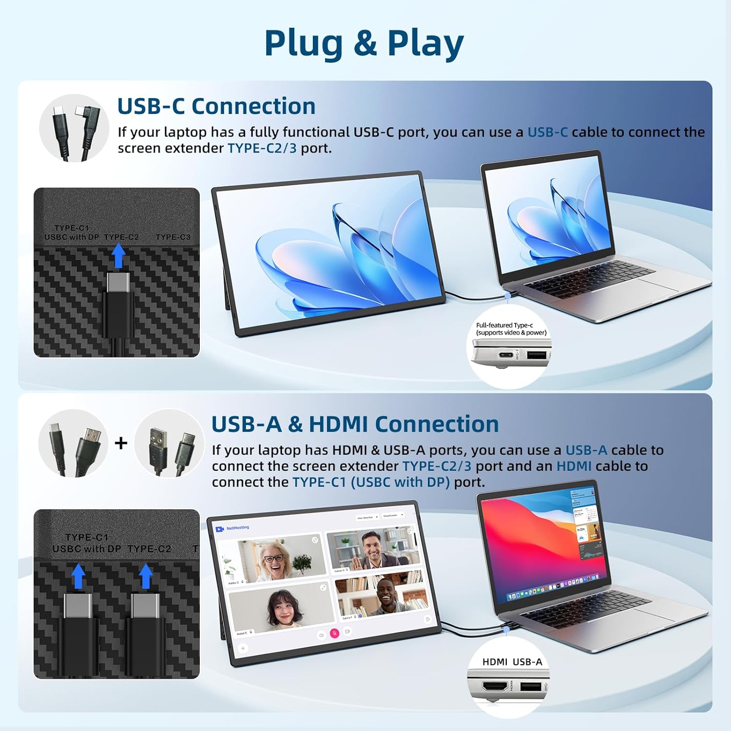 Portable Monitor, 16 Inch 1200P FHD Laptop Screen Extender Dual Monitor, 360° Rotating Detachable Stand Plug n Play, Ultra Slim Zero Frame, Travel Portable Screen for Laptop/PC/Mac/Windows/PS5 - Image 5