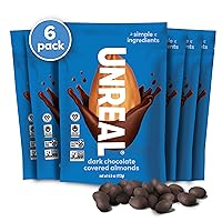 Vista 1 de UNREAL Almendras de chocolate negro - Certificado vegano, sin gluten, comercio justo, sin OMG, sin alcoholes de azúcar o soja (6 bolsas)