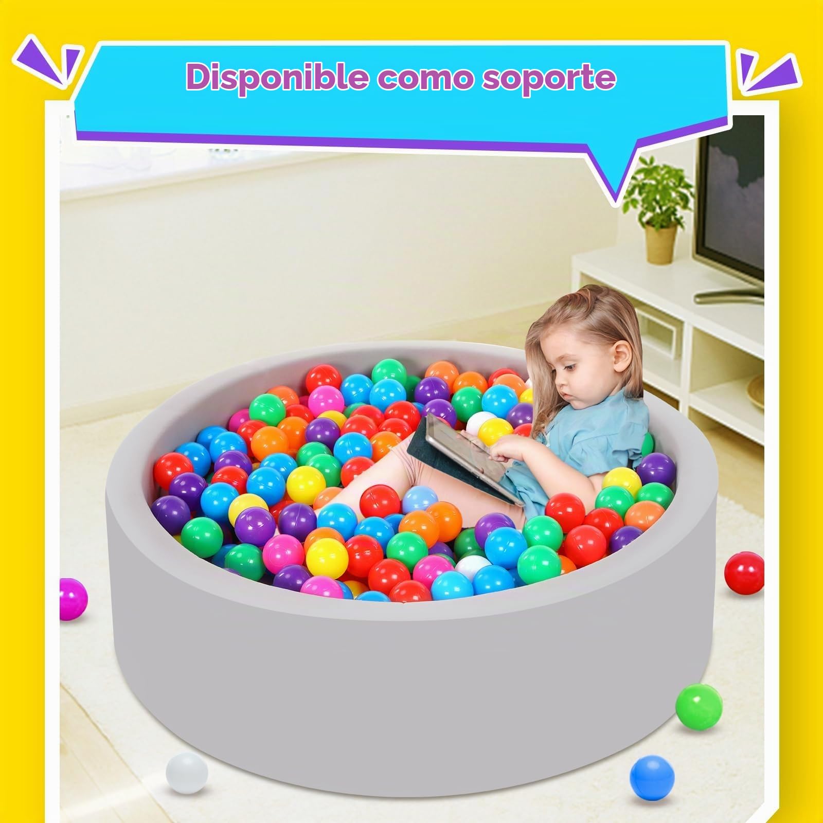 Piscina de bolas para bebés con 200 bolas tricolores, Bolas para piscina de bolas para bebés con bolas de plástico incluidas Piscina de bolas redonda suave plegable grande para niños pequeños Interior