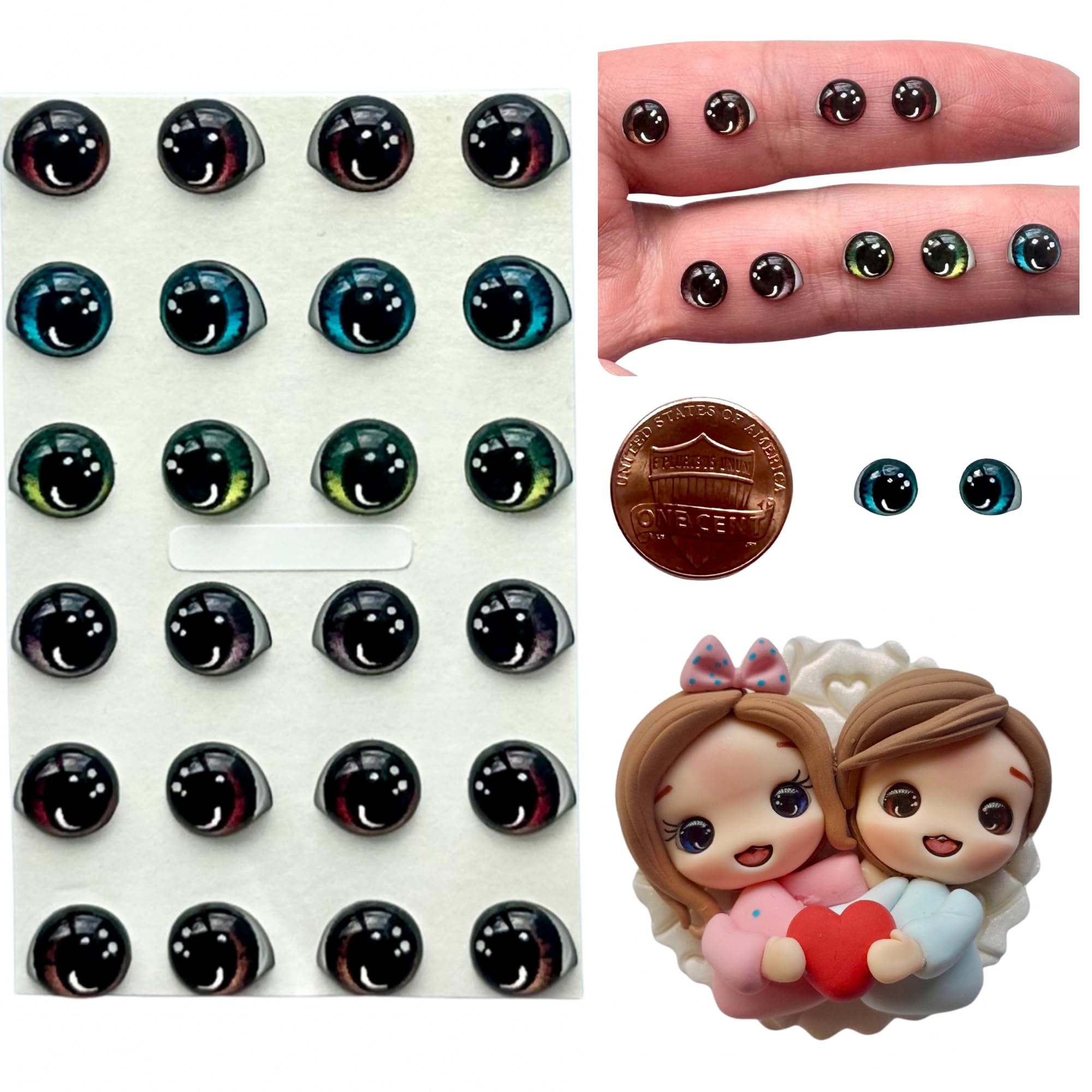 3D Resin Doll Eyes – 7mm Self-Adhesive Craft Eyes (24 pcs / 12 Pairs) – Realistic Cabochon Eyes for Amigurumi, Dolls, Polymer Clay, Cold Porcelain, Felt &amp; DIY Crafts (Assorted Iris Colors)